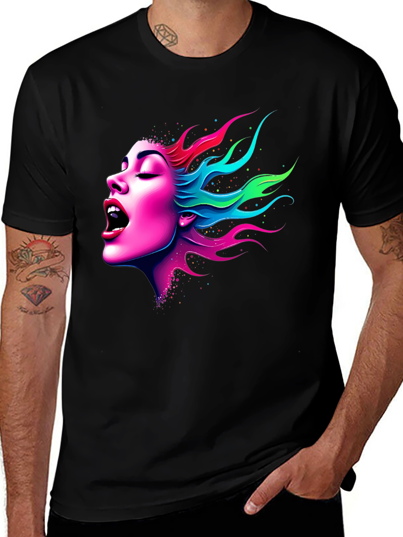 Variant 29 of Vibrant Woman Graphic Tee - Soft Black Cotton