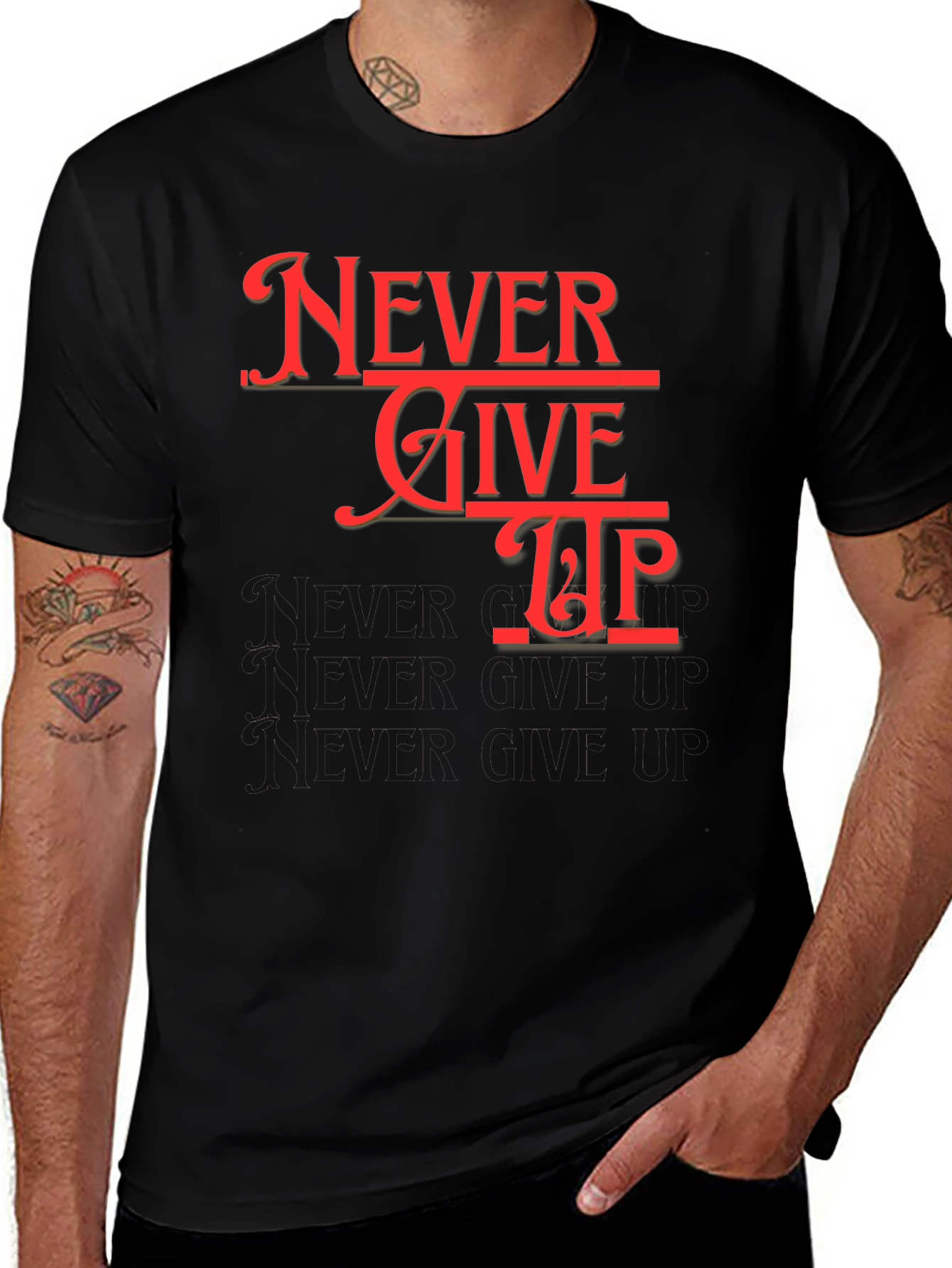 Variant 23 of Never Give Up T-Shirt - Motivational Black Tee