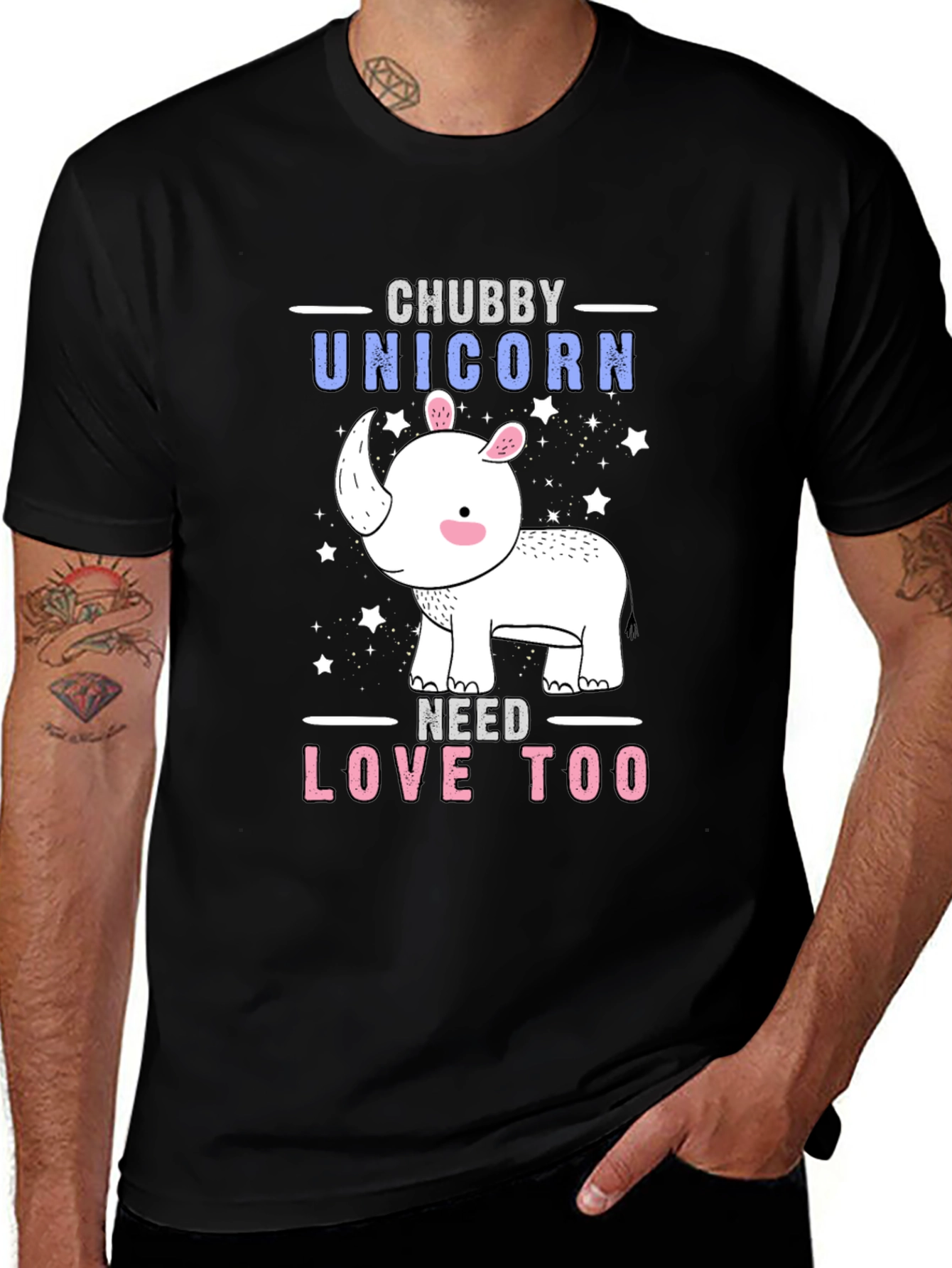 Variant 4 of Chubby Unicorn Graphic Tee - Men's Black T-Shirt