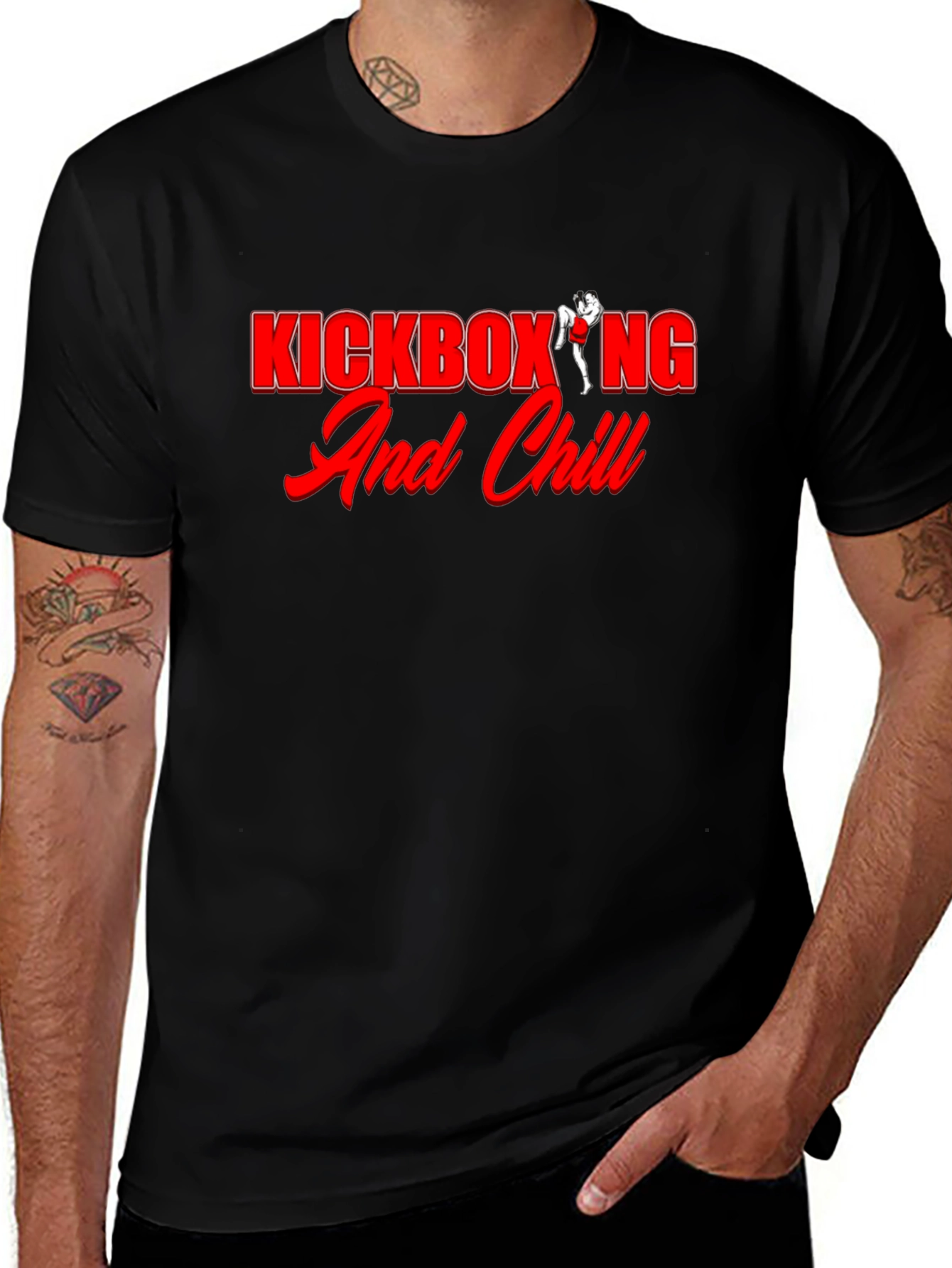 Variant 20 of Kickboxing and Chill Black Graphic Tee