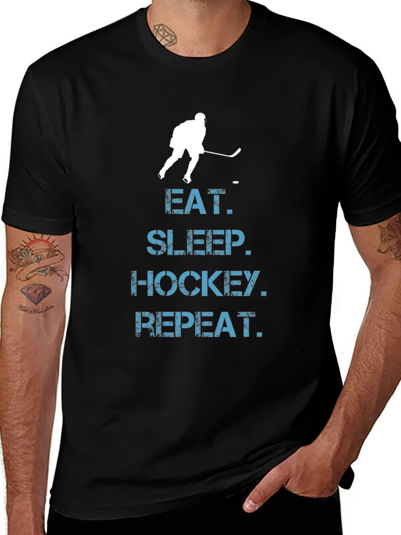 Black Eat Sleep Hockey Repeat T-Shirt - Black Graphic Tee main image