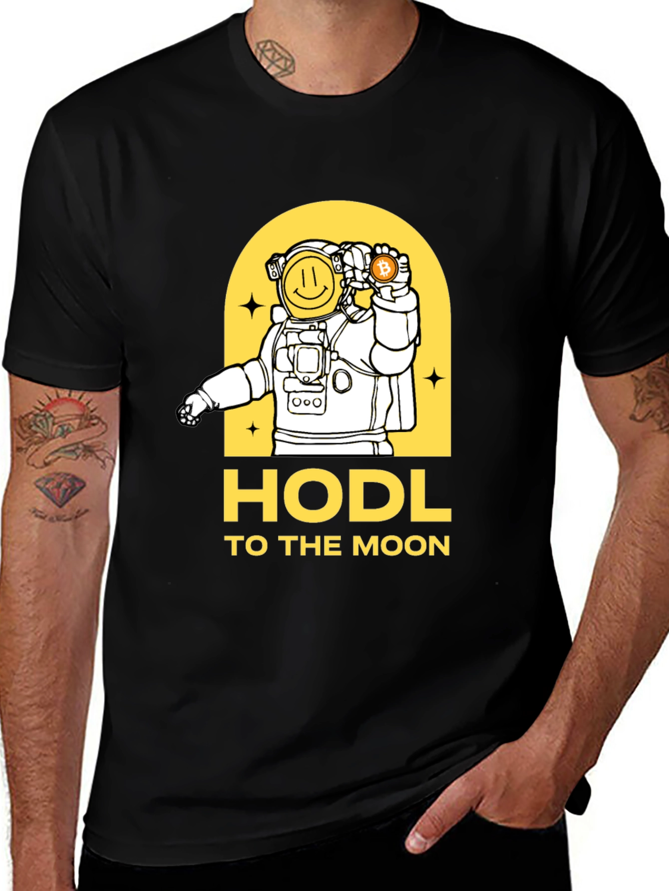 HODL To The Moon Bitcoin Astronaut Black T-Shirt