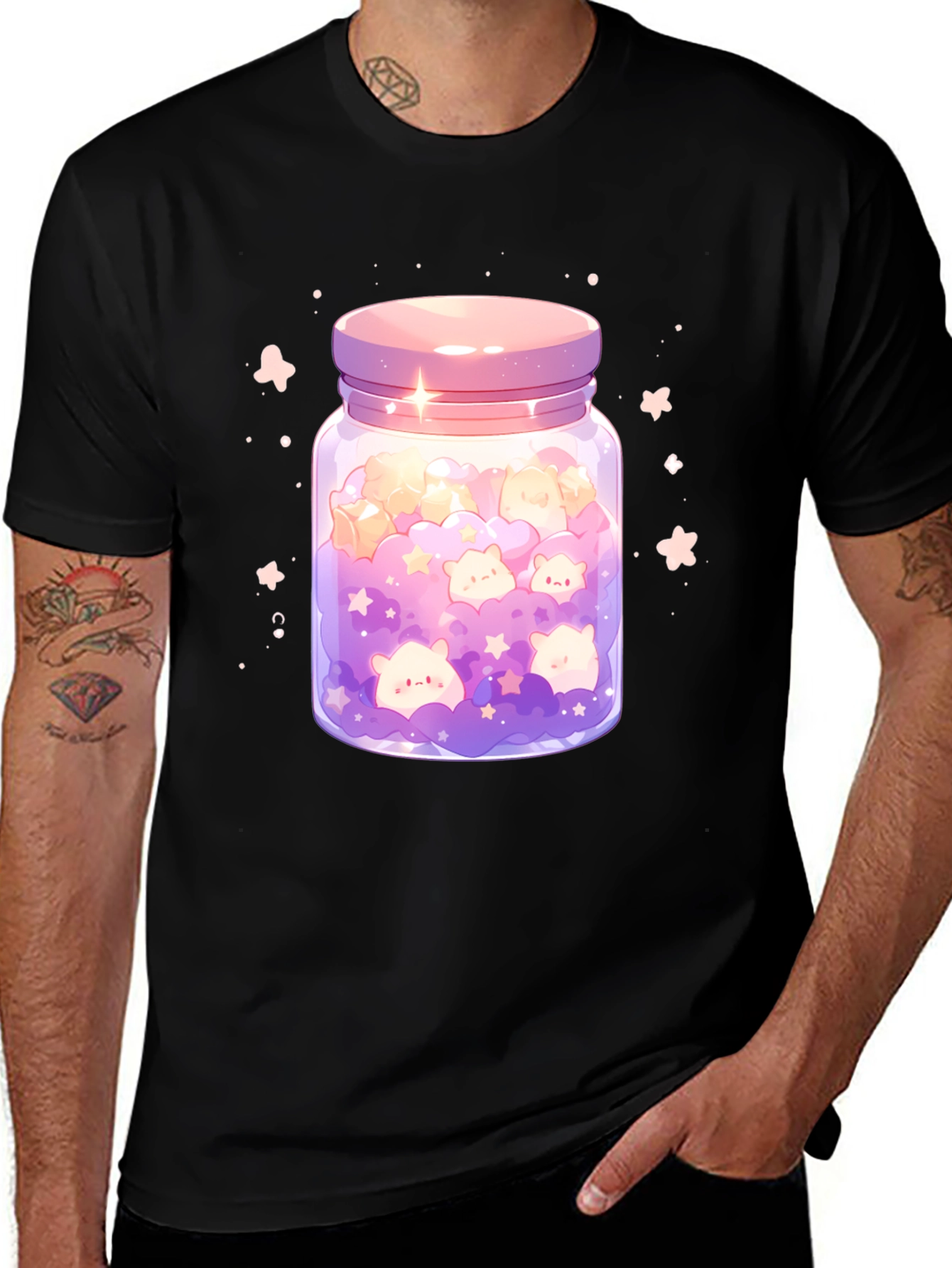 Variant 5 of Kawaii Star Jar Graphic Tee - Soft Black Cotton
