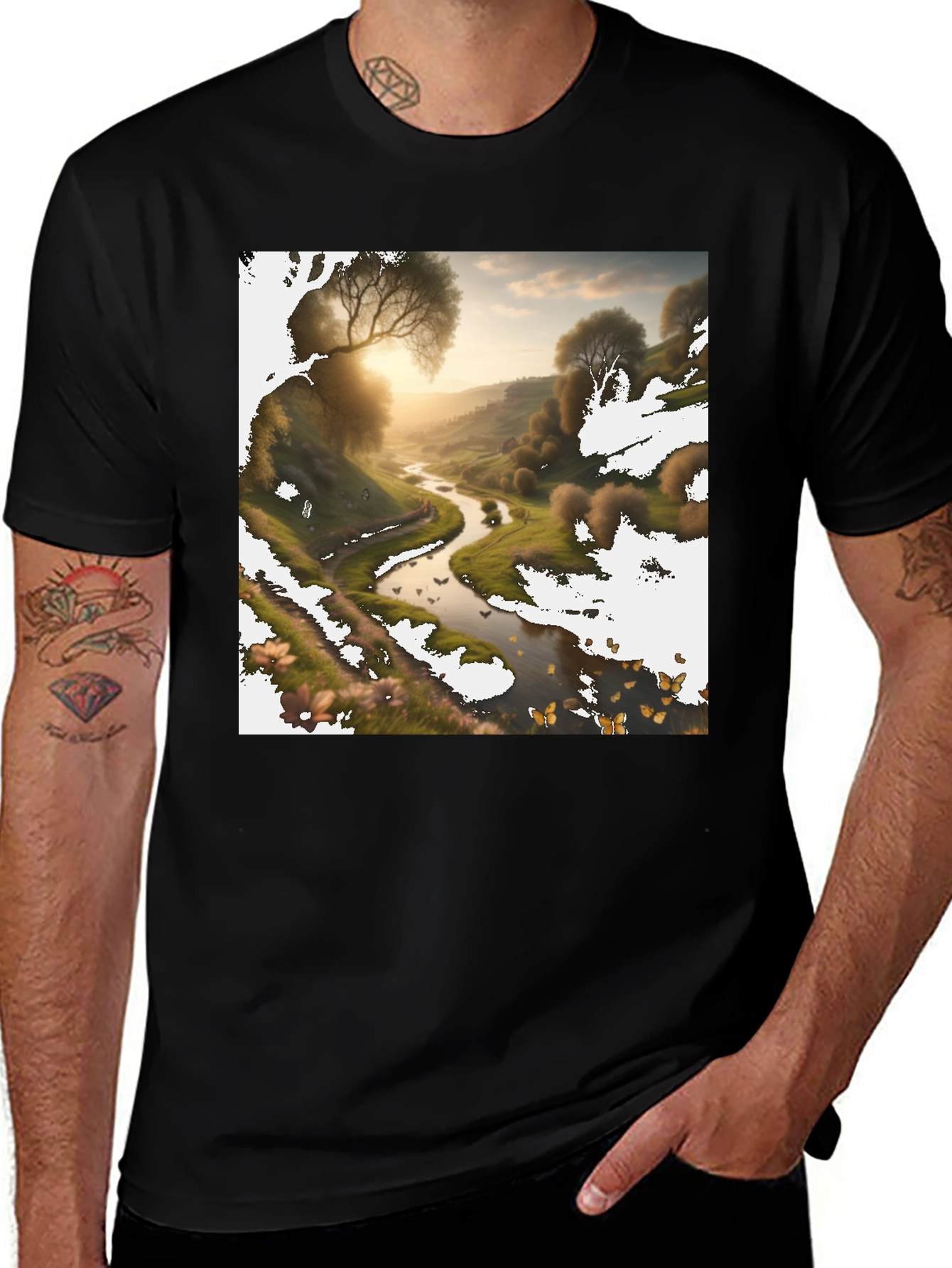 Variant 7 of Scenic River View Black T-Shirt