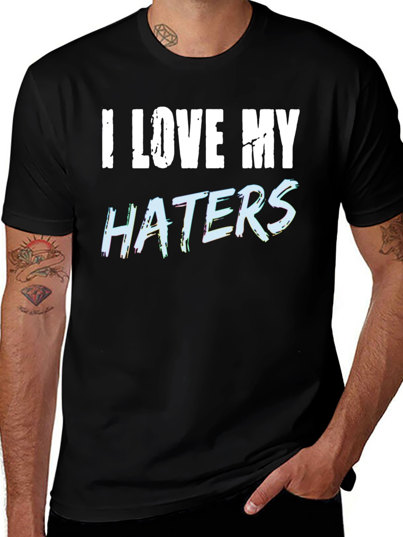 Variant 7 of I Love My Haters Graphic Tee - Black Cotton T-Shirt