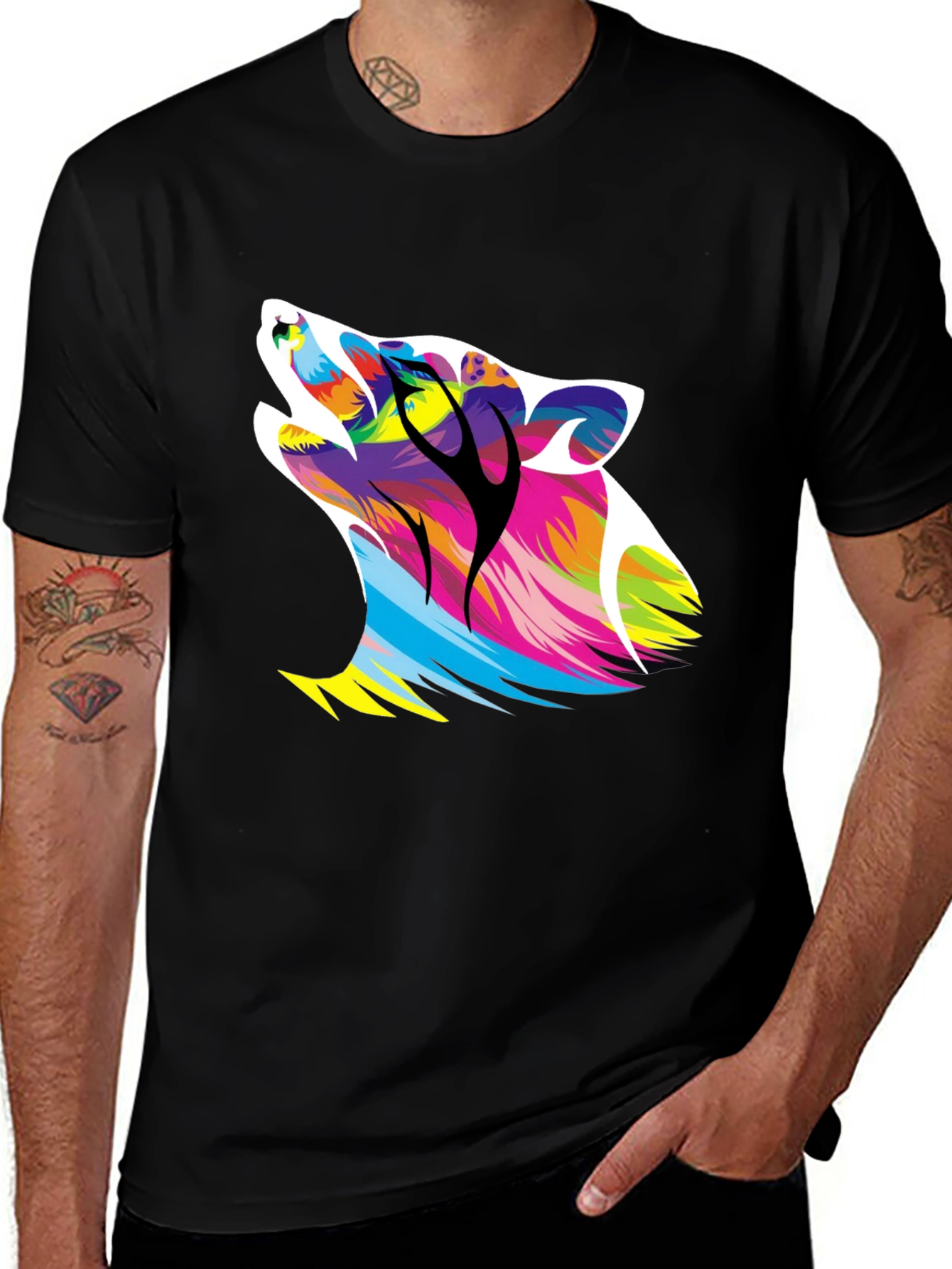 Variant 13 of Bold Wolf Graphic Print Black T-Shirt