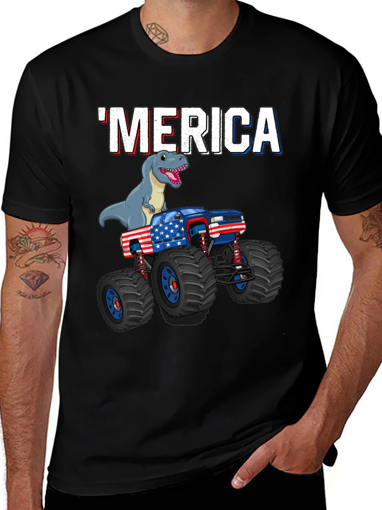 Variant 17 of Patriotic Dinosaur Monster Truck T-Shirt