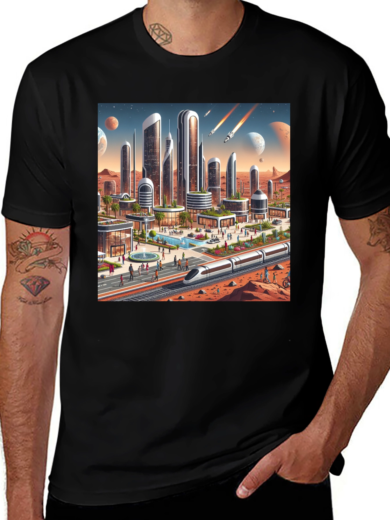 Variant 7 of Futuristic Mars Cityscape Tee - Sci-Fi Style