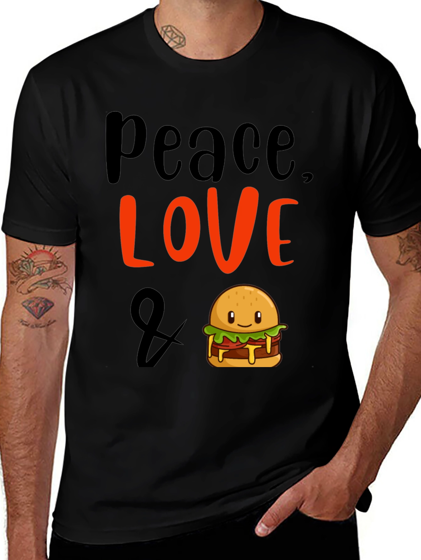 Variant 23 of Peace, Love & Burger Graphic T-Shirt