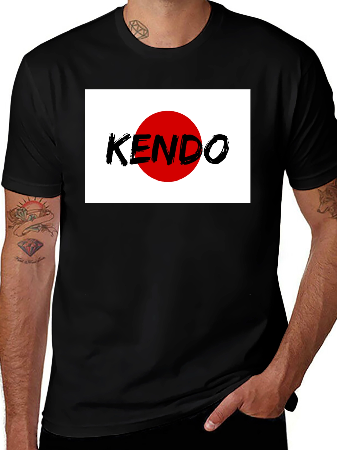 Kendo Japan Flag Black T-Shirt