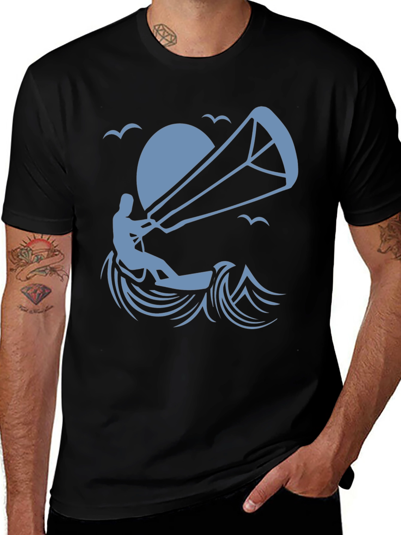 Variant 25 of Kitesurfing Graphic Tee - Black Cotton T-Shirt
