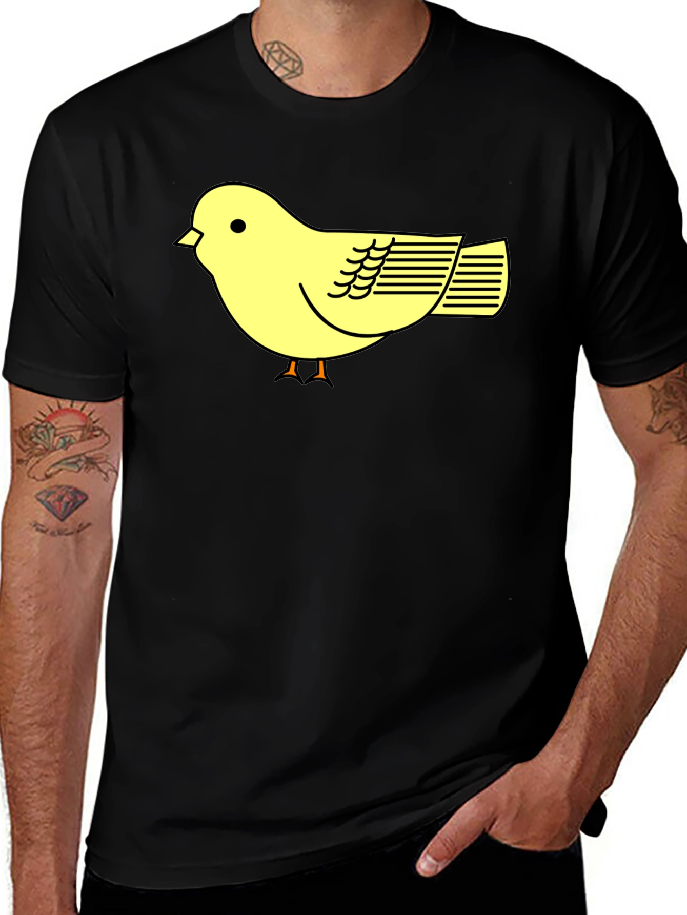 Variant 30 of Black T-Shirt with Cute Yellow Bird Design