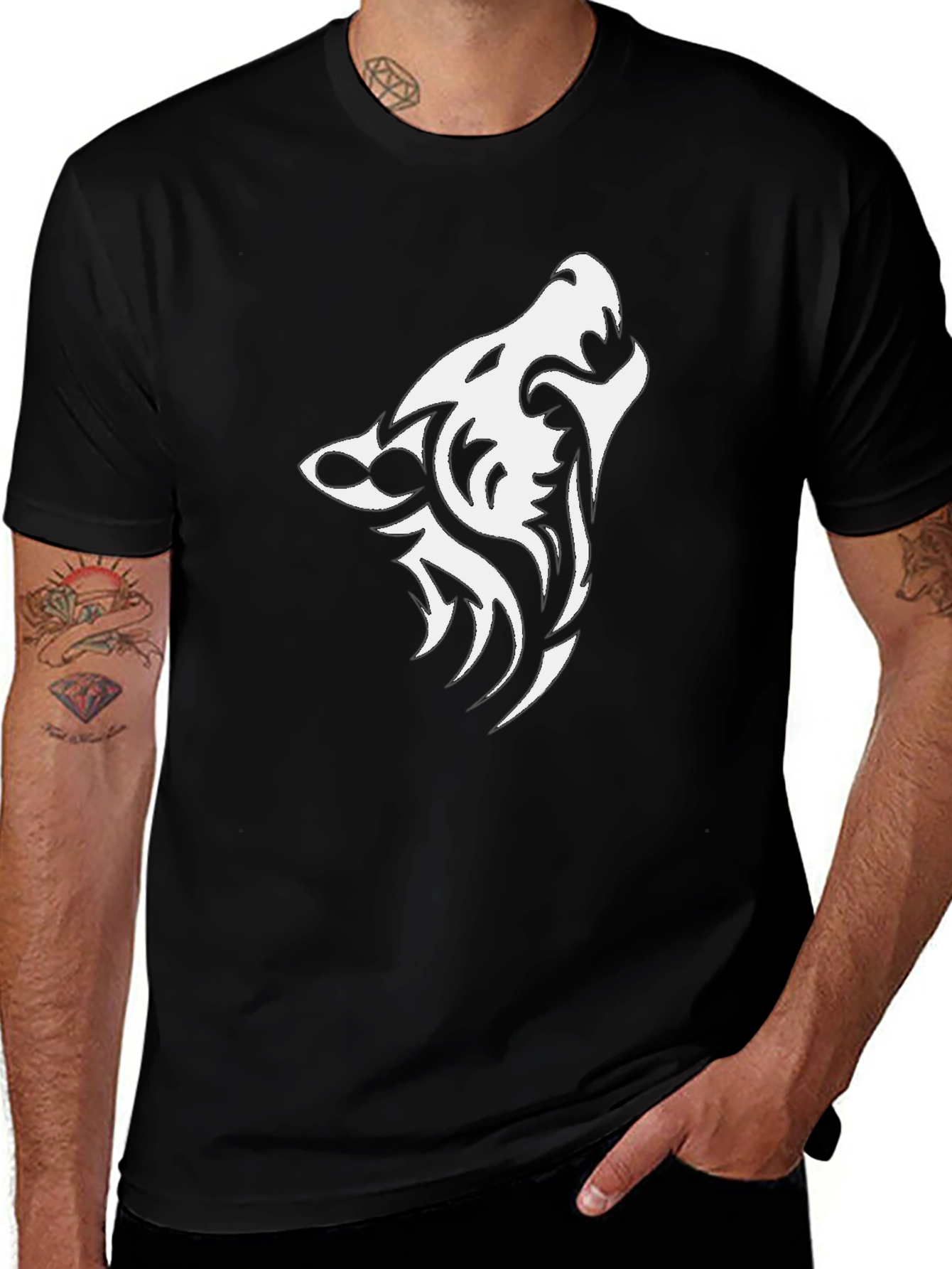 Variant 13 of Black T-Shirt with White Wolf Graphic