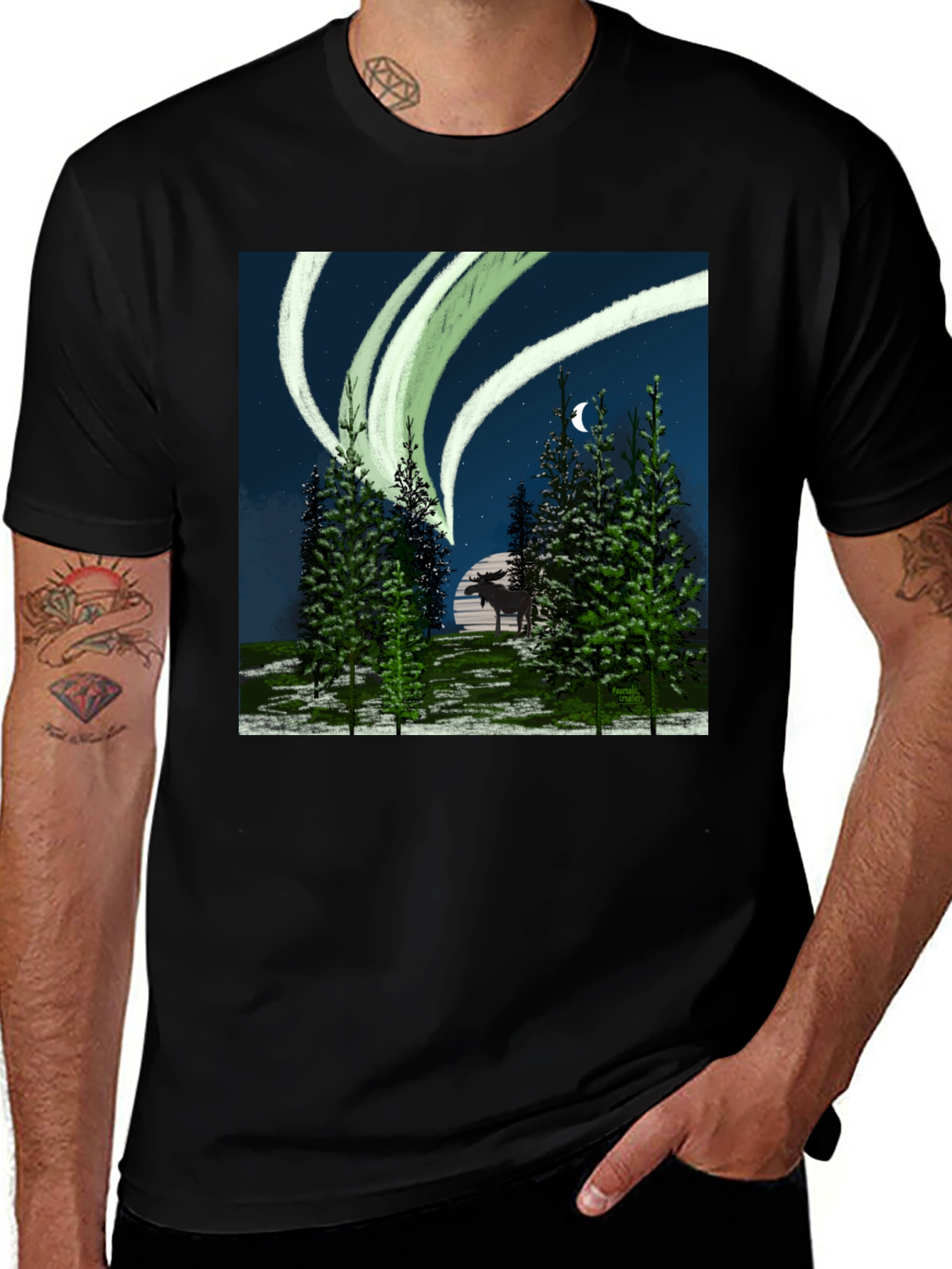 Variant 11 of Northern Lights Moose Graphic Tee