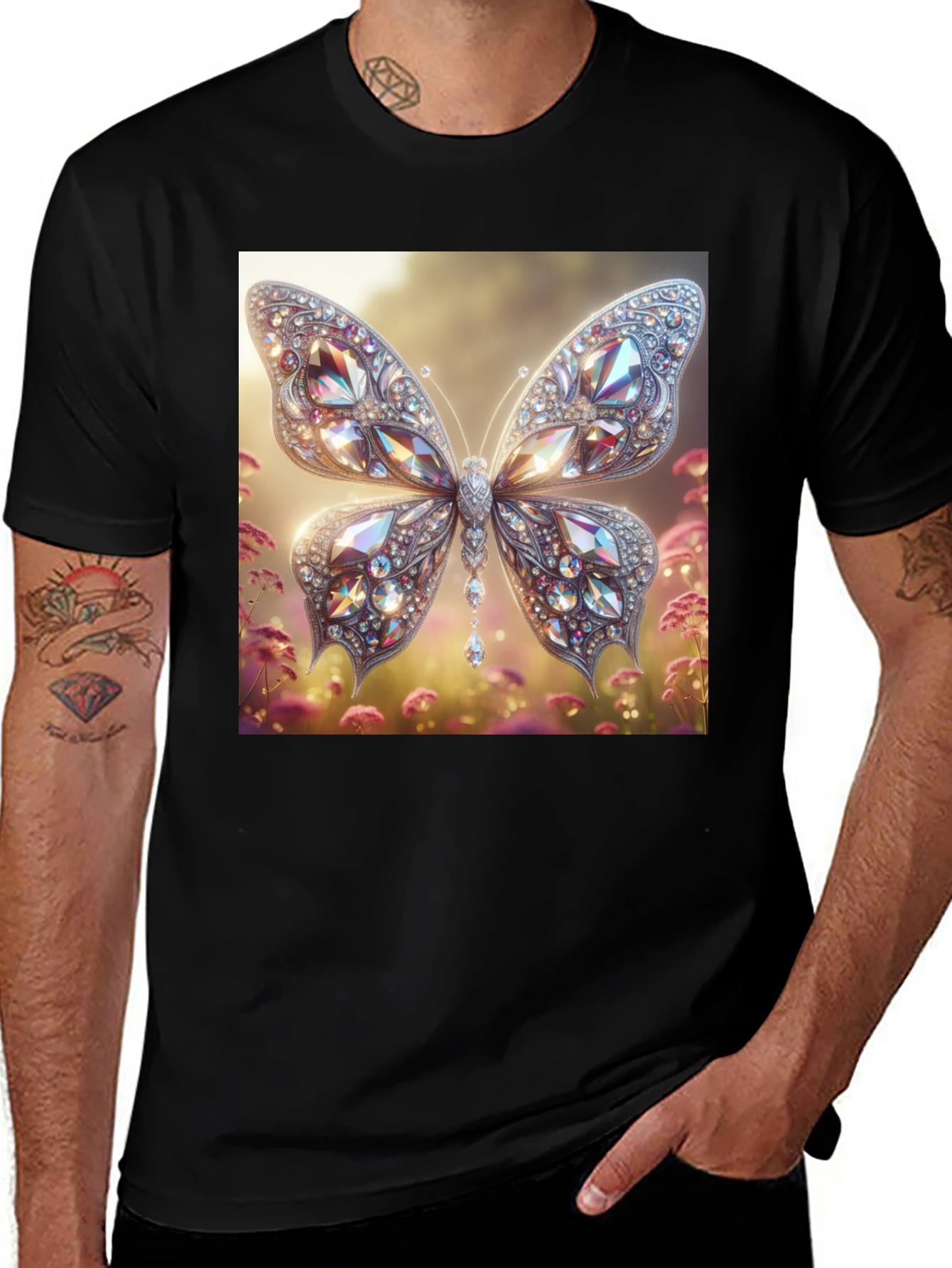 Black Diamond Butterfly Graphic Tee - Stylish Men's T-Shirt main image