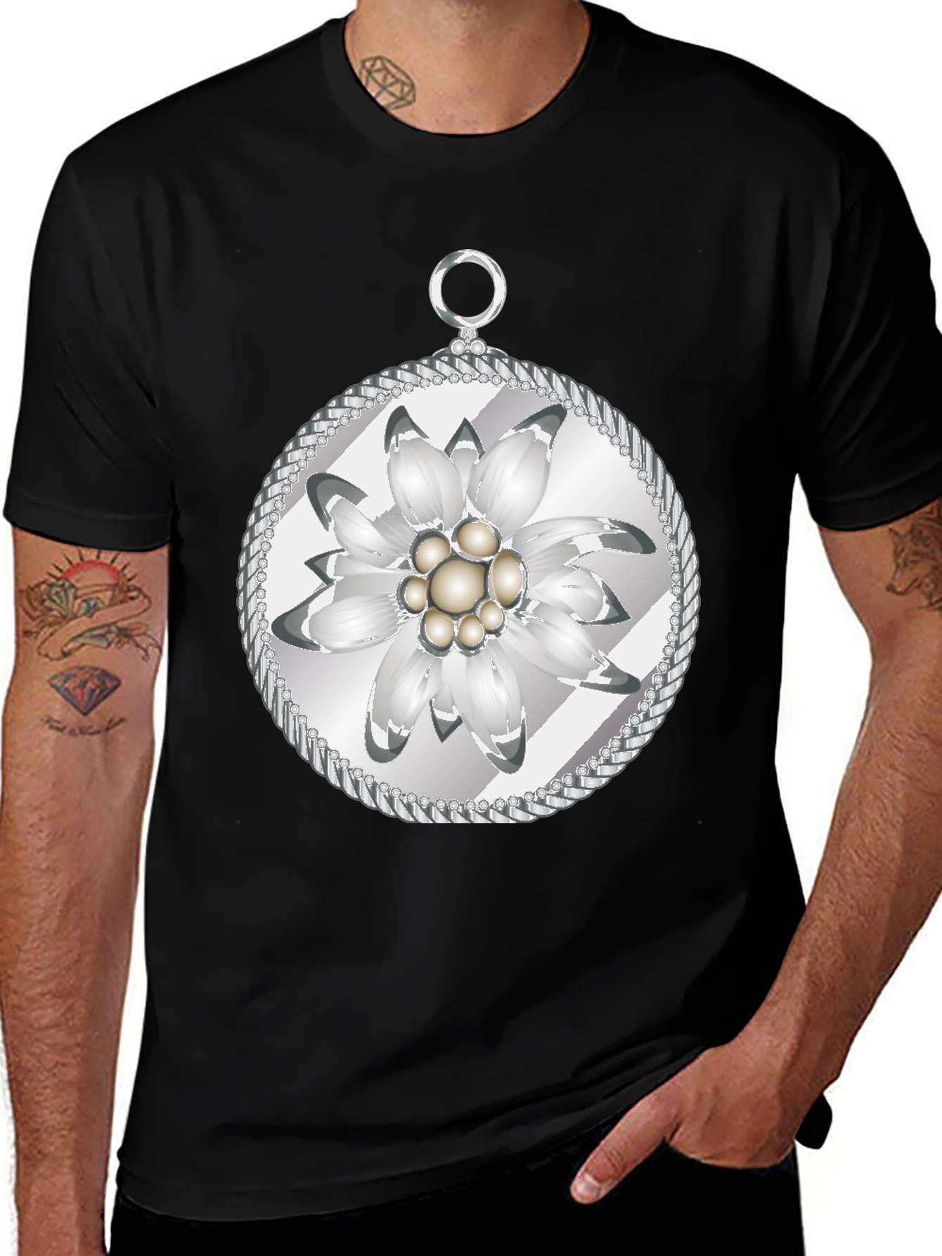 Edelweiss Flower T-Shirt - Black Cotton Tee