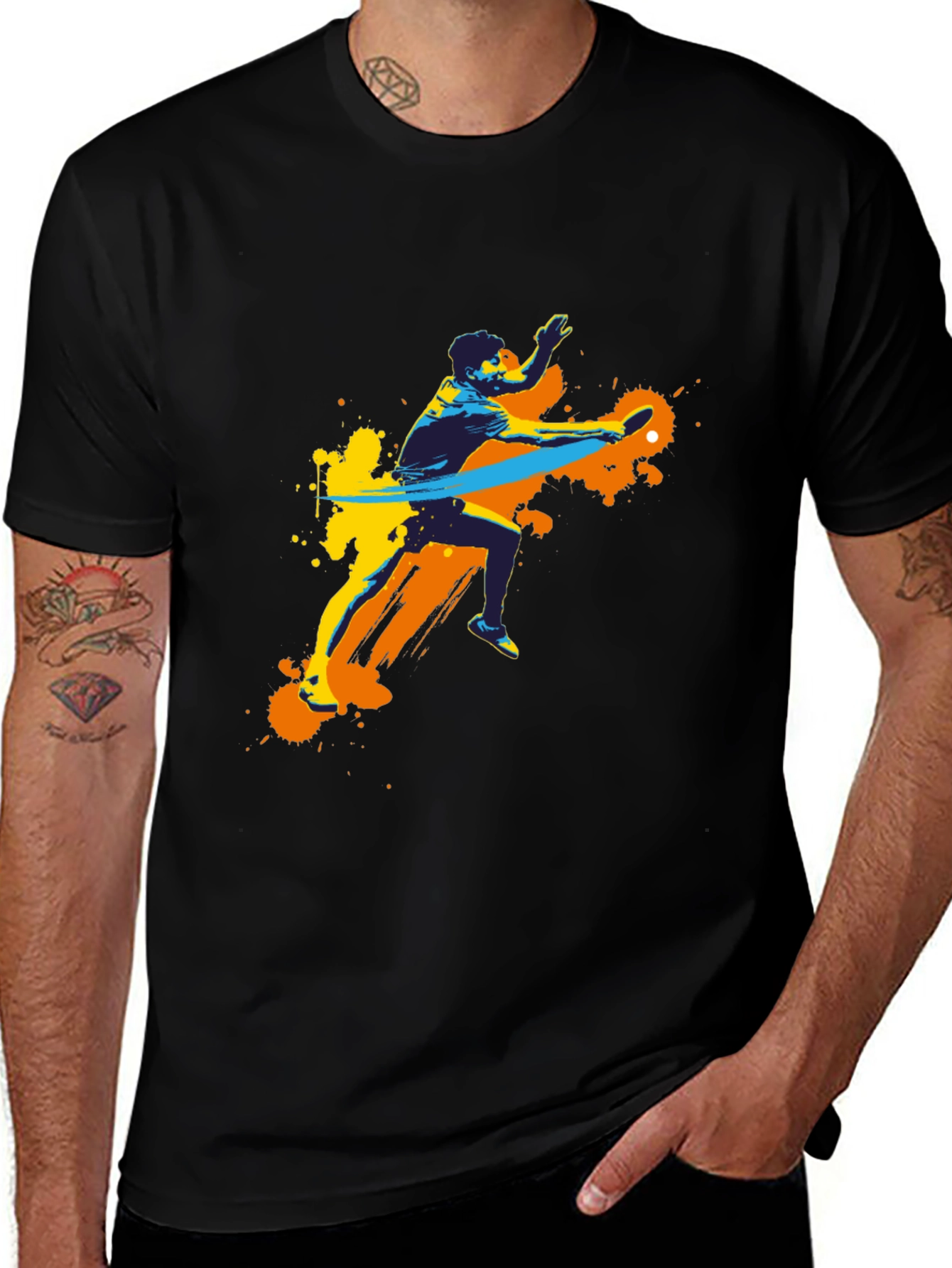 Variant 17 of Stylish Black Tee with Table Tennis Graphic