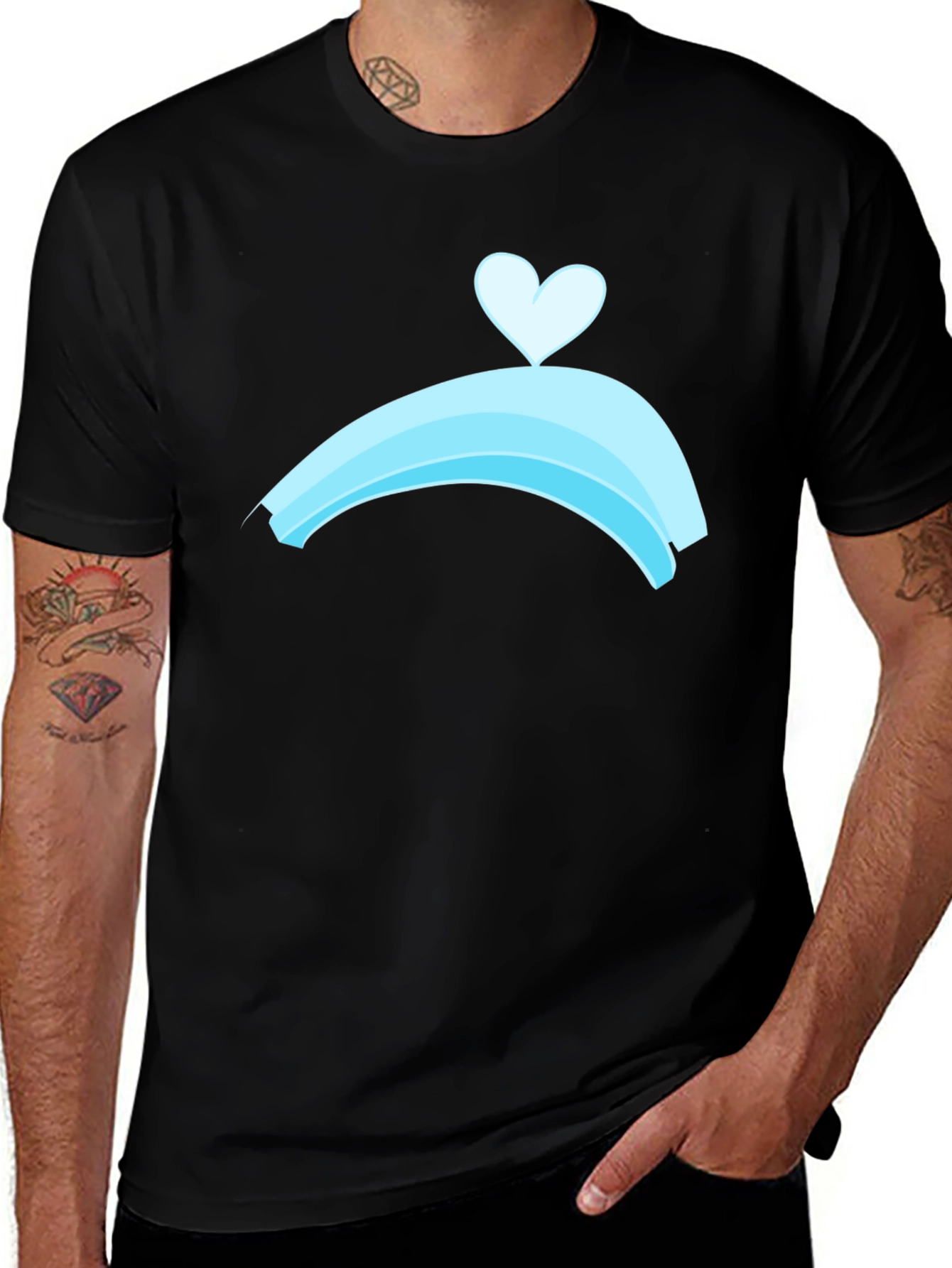 Variant 16 of Black T-Shirt with Blue Rainbow Heart Design