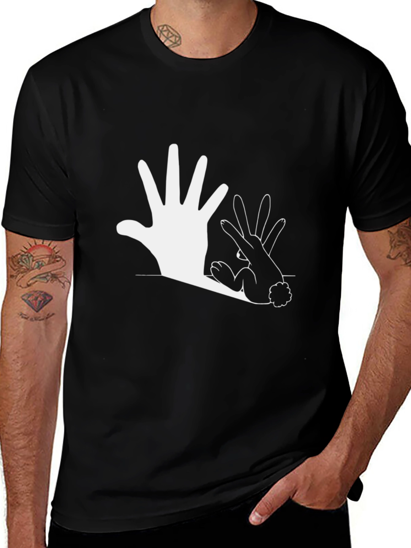 Variant 19 of Hand Shadow Bunny Graphic Tee - Black
