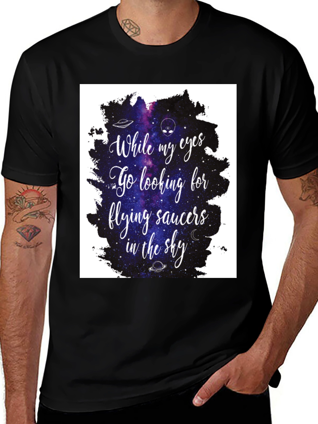 Variant 11 of Cosmic Flying Saucers Graphic Tee - Black