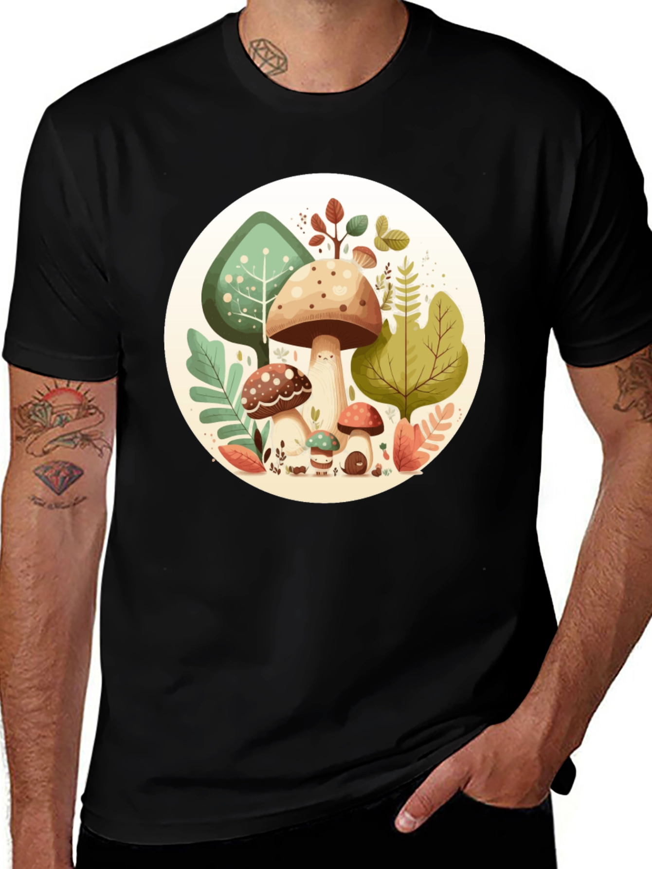 Mushroom Circle Graphic Black T-Shirt
