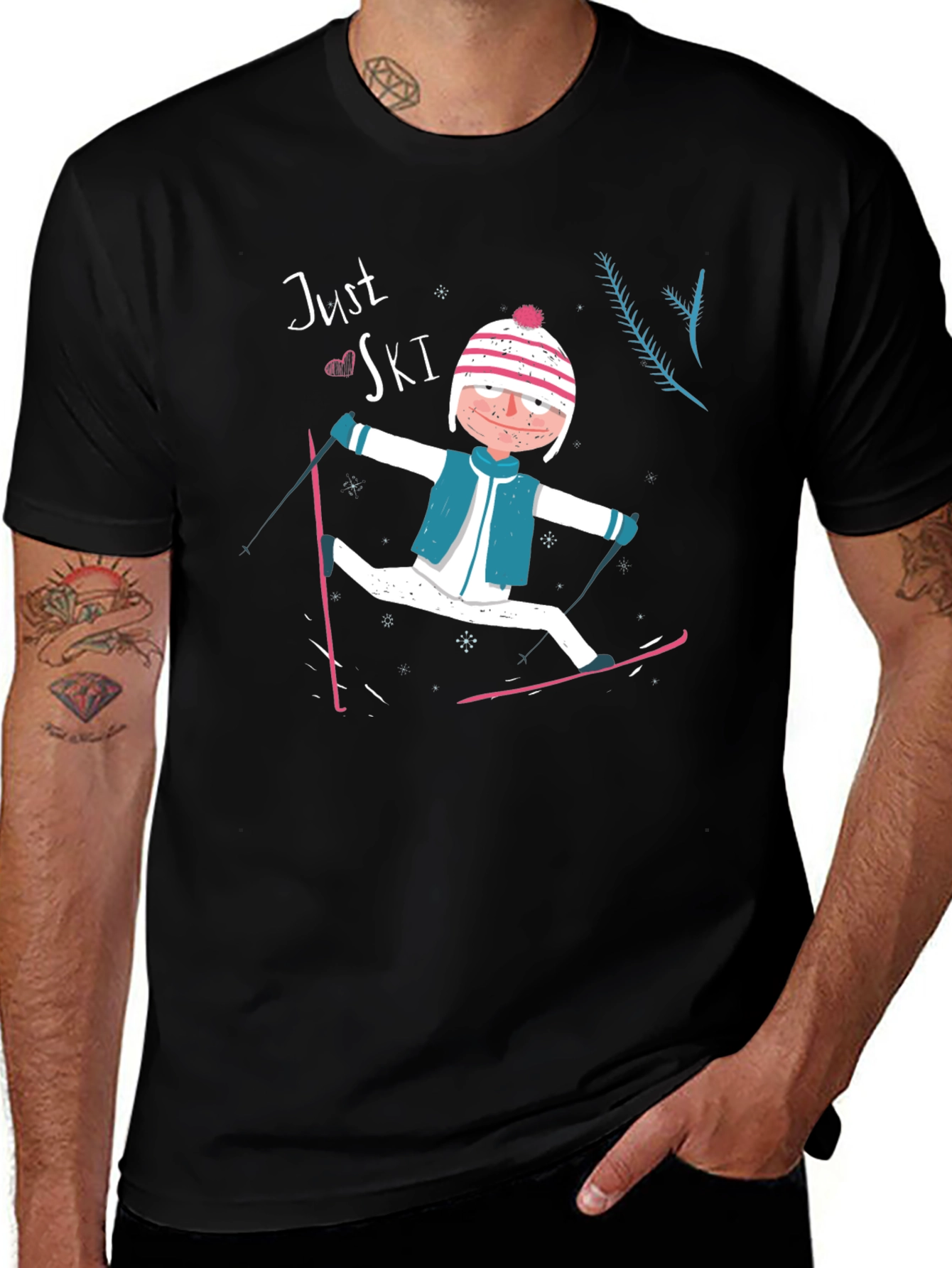 Variant 15 of Just Ski Graphic Tee - Unisex Black Cotton T-Shirt