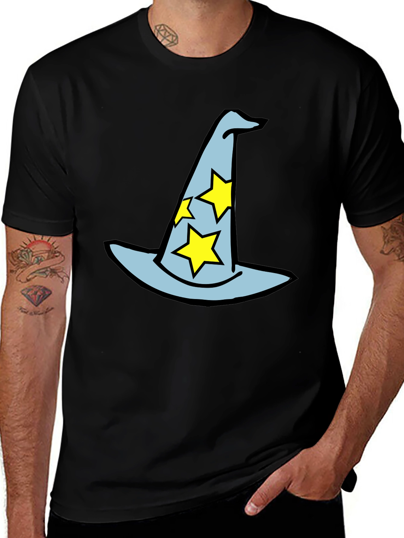 Variant 20 of Wizard Hat Graphic Tee - Magical Star Design Black T-Shirt