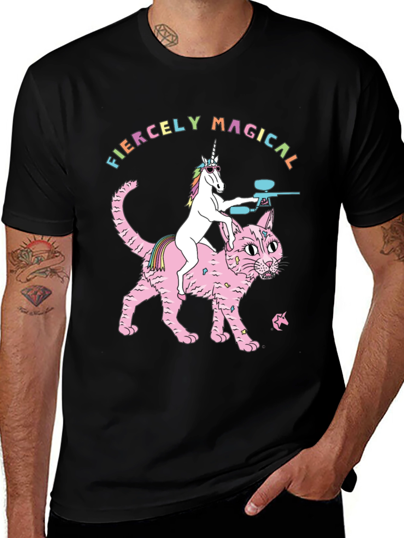 Variant 27 of Fiercely Magical Unicorn Riding Cat Graphic T-Shirt