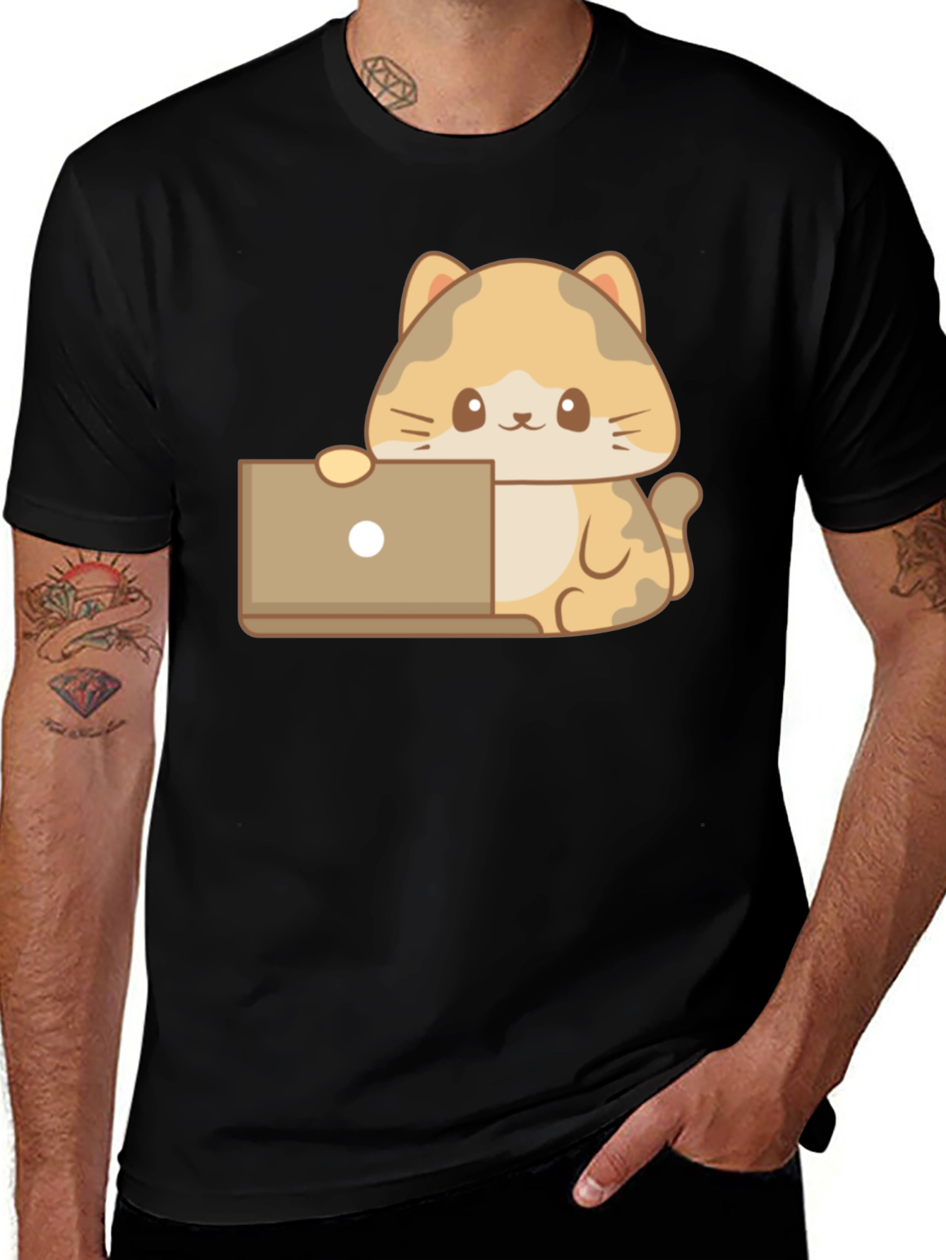 Variant 6 of Cute Cat Laptop T-Shirt - Black