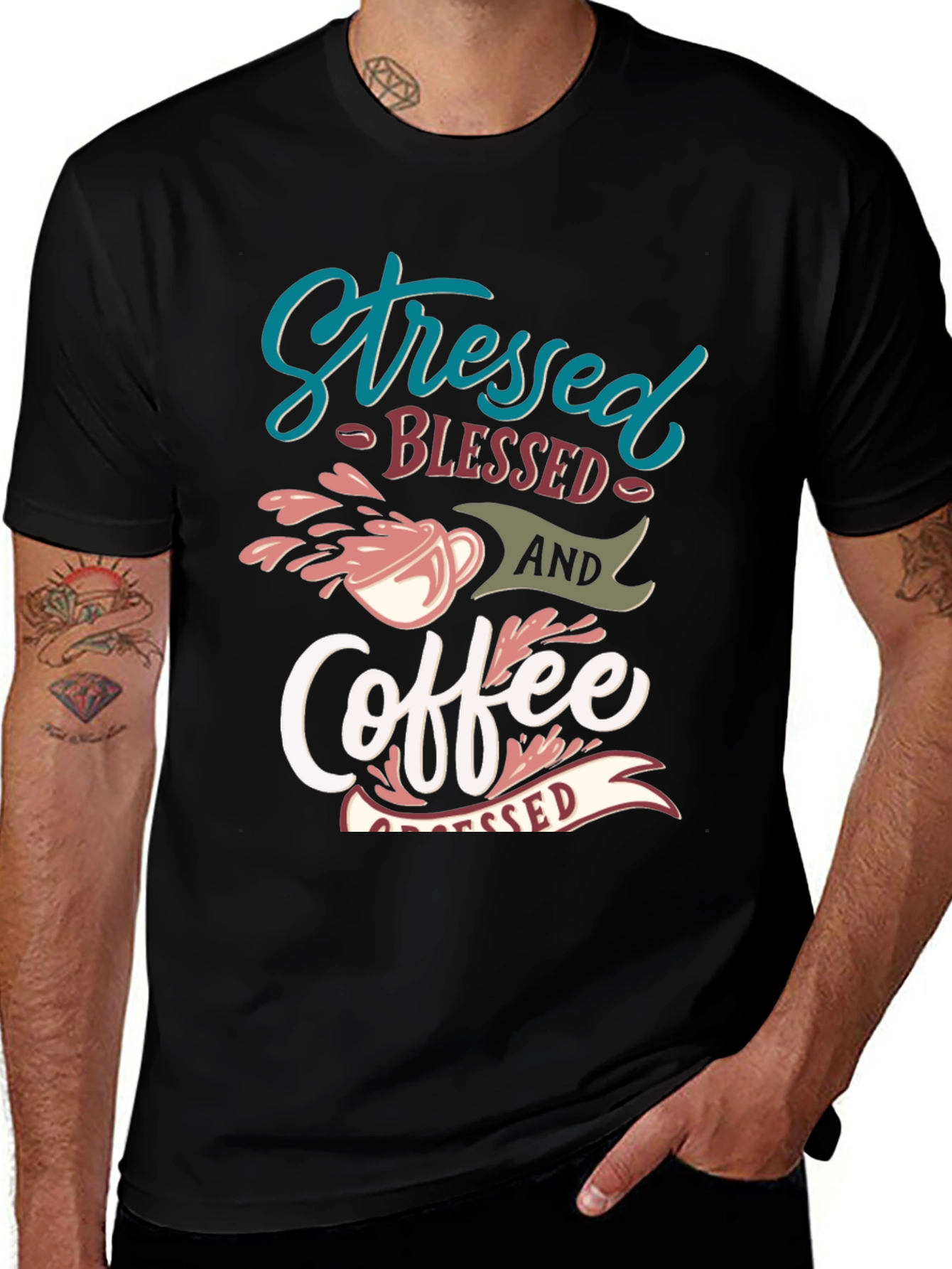 Stressed Blessed Coffee T-Shirt - Trendy Graphic Tee