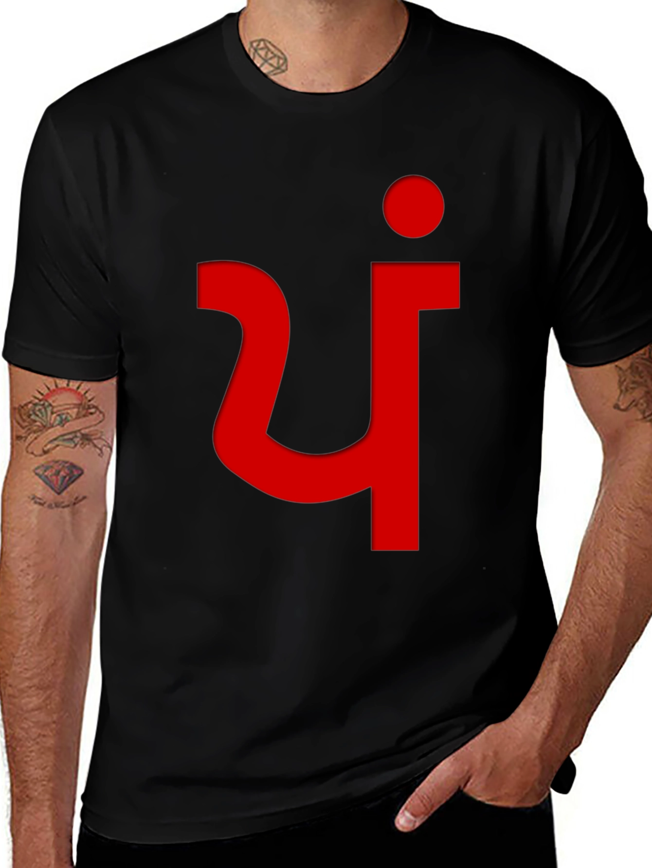 Variant 28 of Red Punjabi Ek Onkar Symbol Black T-Shirt