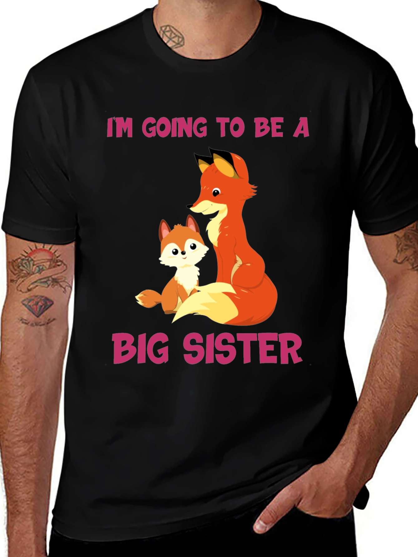 Variant 23 of Big Sister Announcement T-Shirt with Fox Design