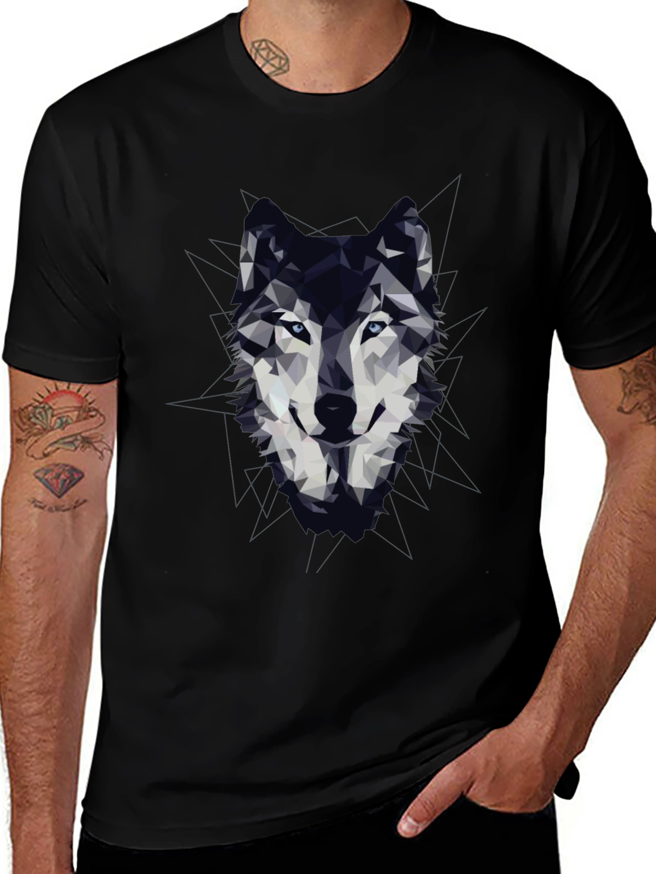 Variant 17 of Geometric Wolf Graphic Print T-Shirt
