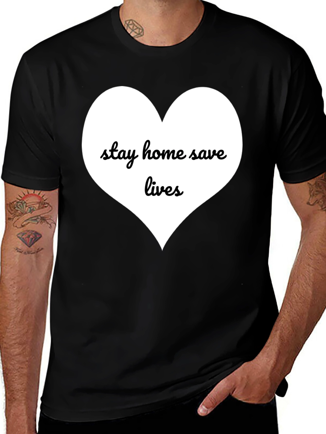 Variant 11 of Stay Home Save Lives T-Shirt - Black Cotton Blend