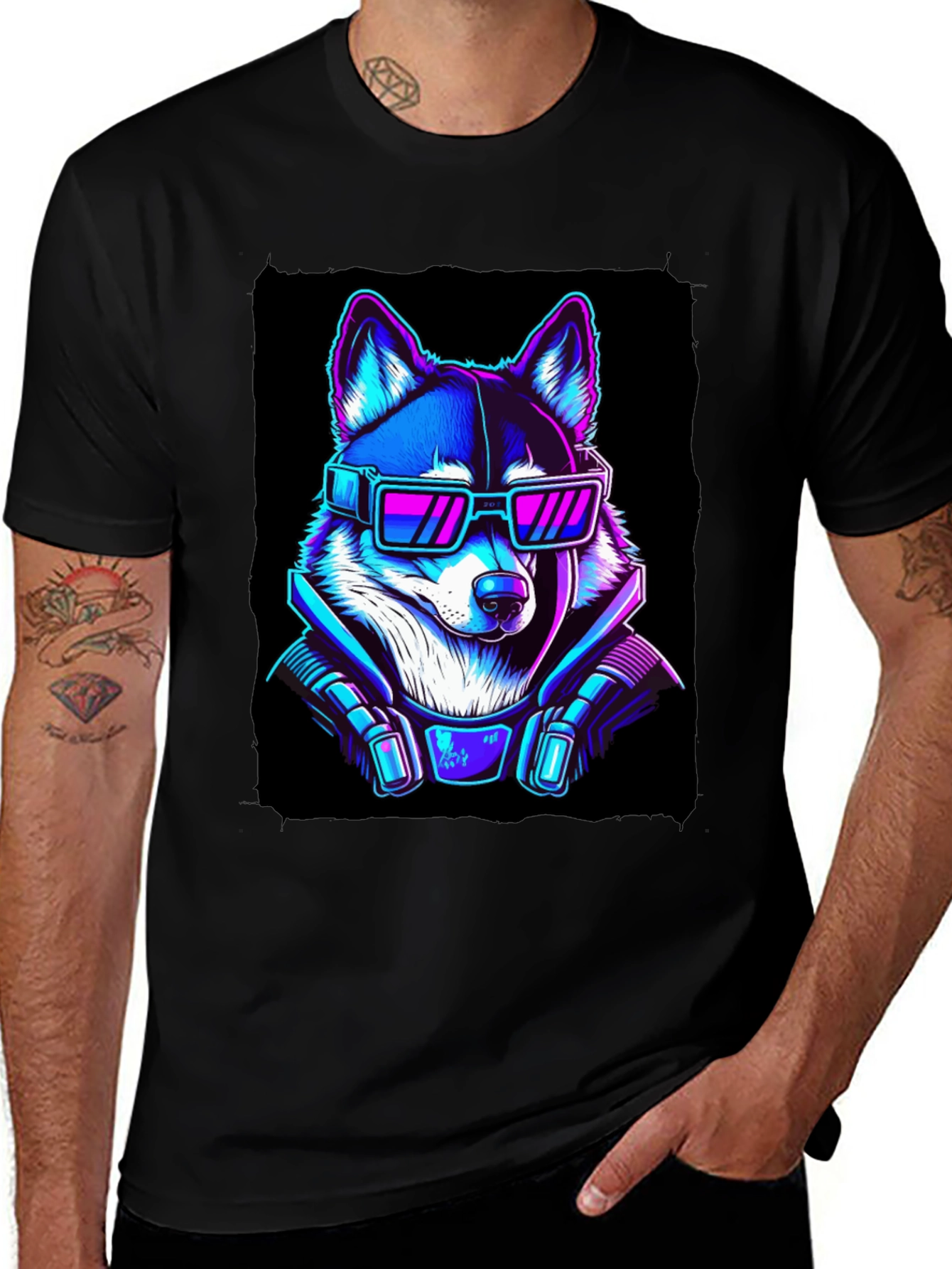 Variant 30 of Cyberpunk Dog T-Shirt - Neon Style