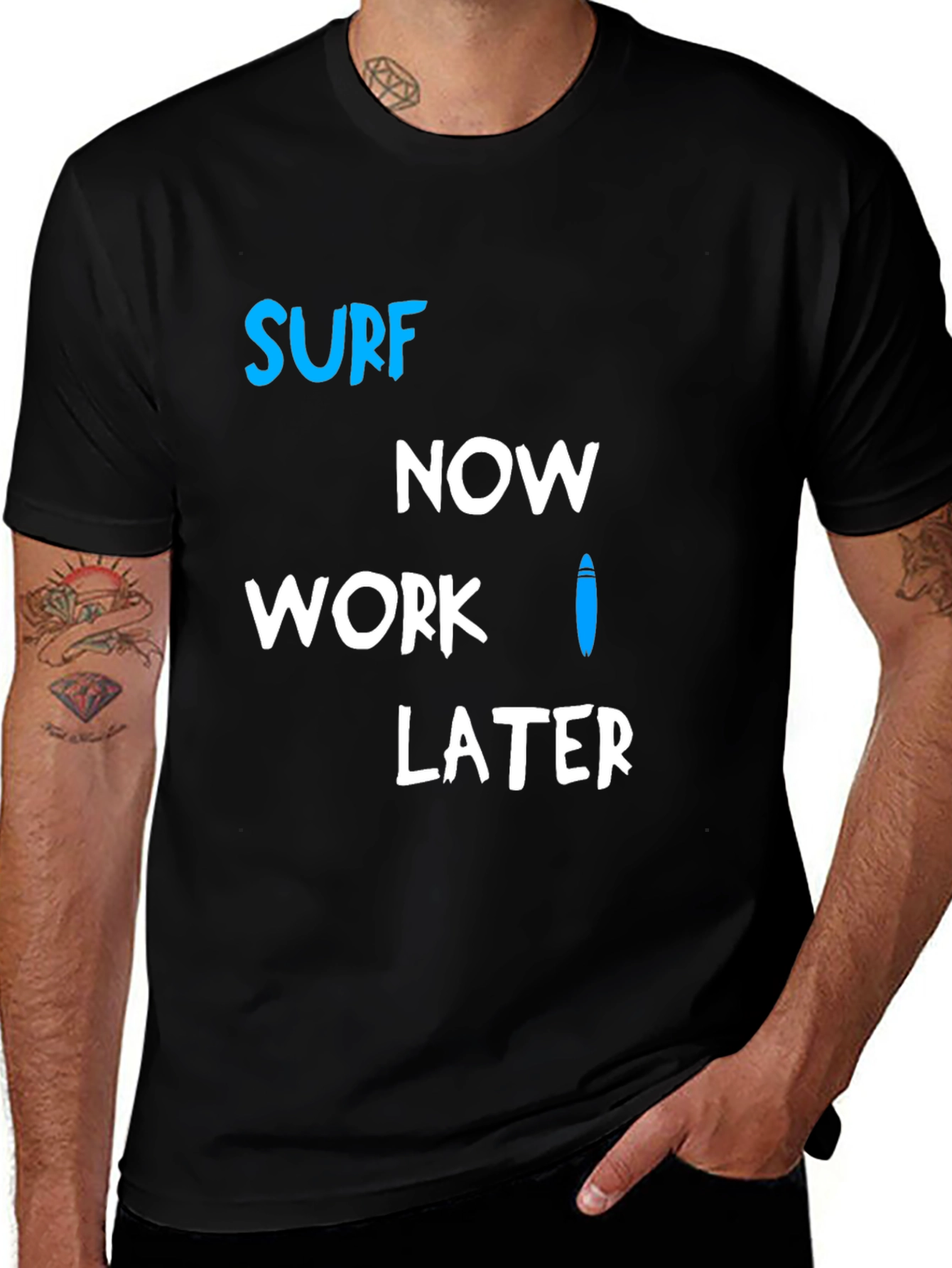 Surf Now Work Later Graphic Tee - Black Cotton T-Shirt