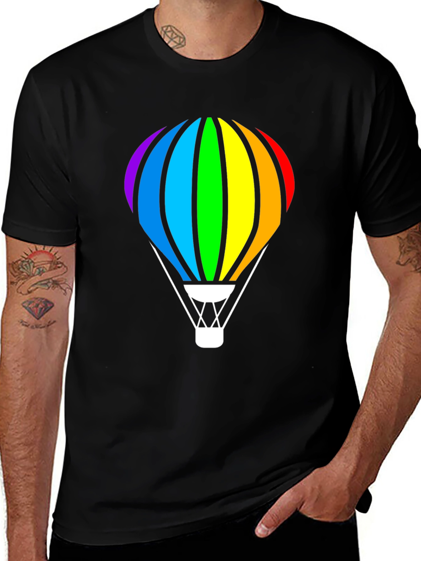 Variant 3 of Rainbow Hot Air Balloon Black T-Shirt