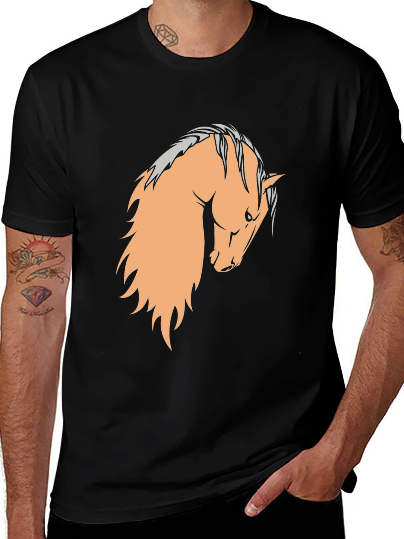 Black Black T-Shirt with Horse Graphic main image