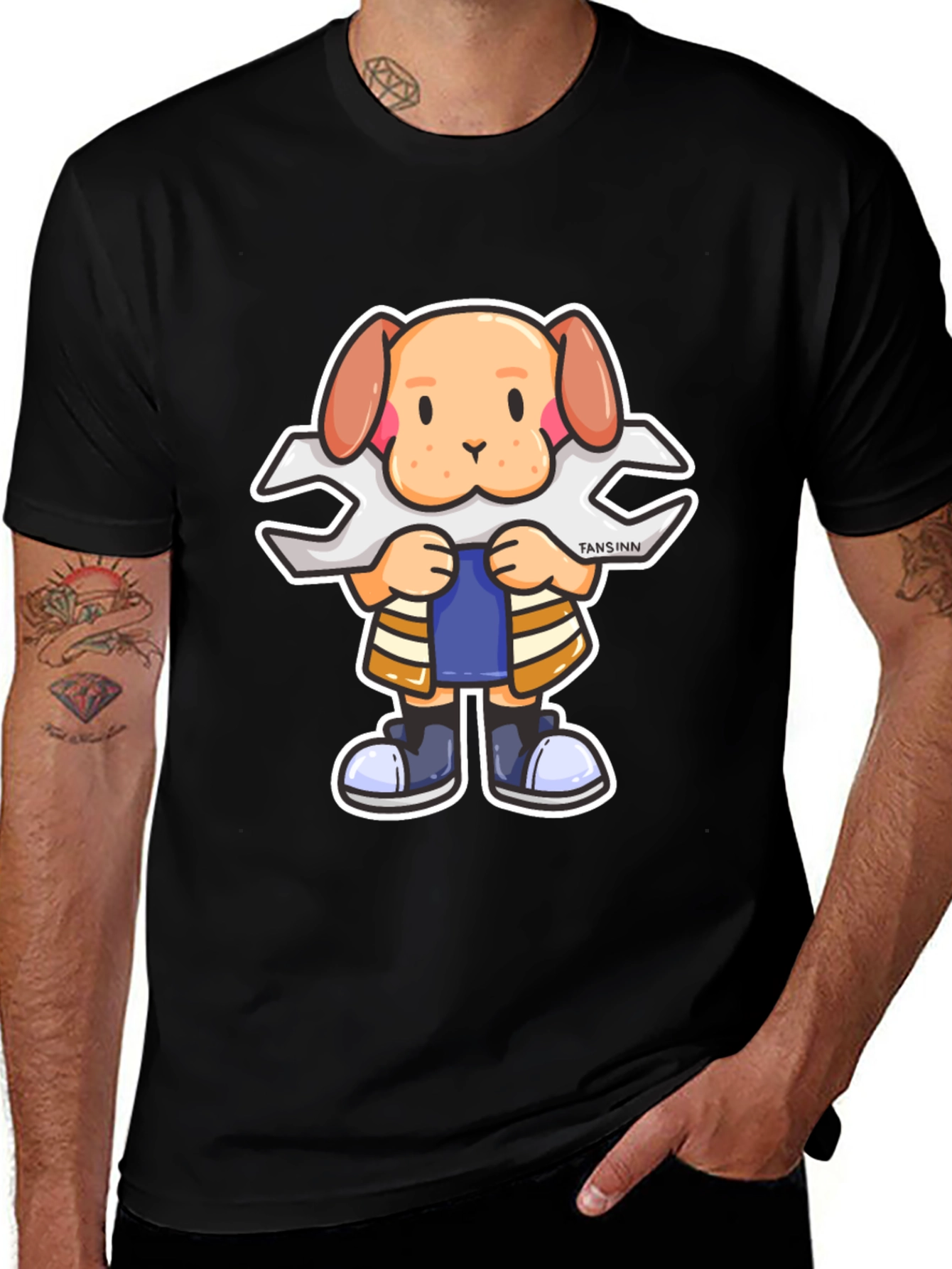 Variant 13 of Dog Mechanic Cartoon Black T-Shirt