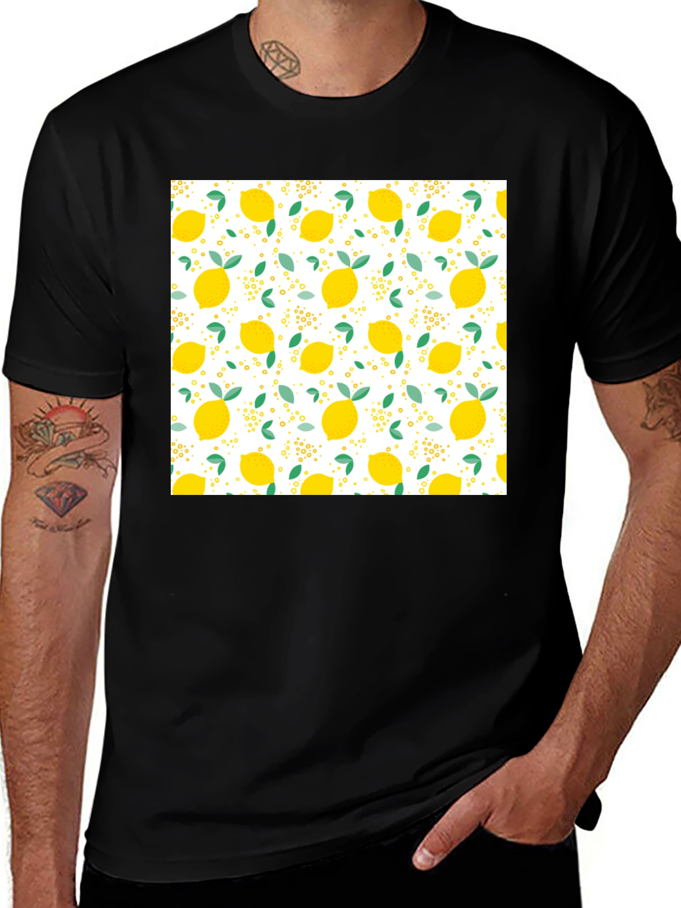 Lemon Pattern Black T-Shirt - Fresh Summer Style!