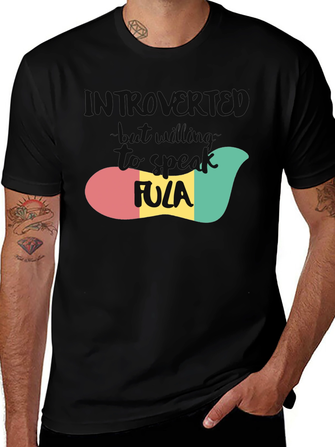 Variant 11 of Introvert But Willing To Discuss Fula Black T-Shirt