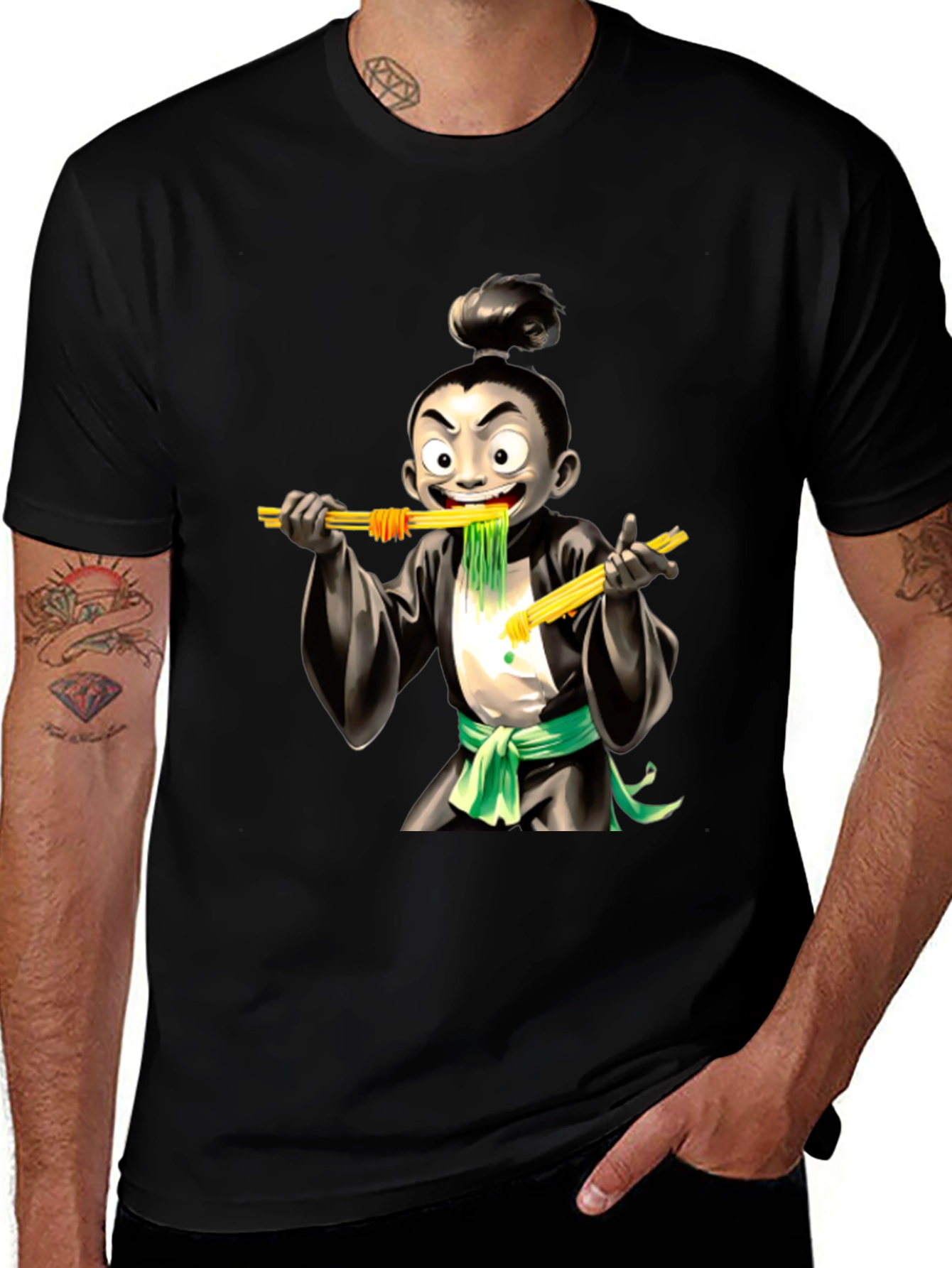 Variant 13 of Noodle Samurai Graphic Tee - Unique Cartoon Style