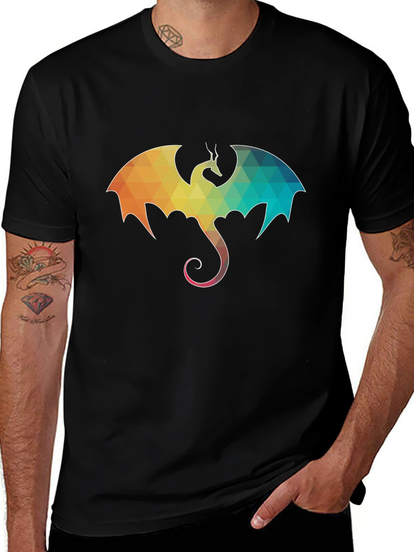 Variant 8 of Geometric Dragon Graphic Tee - Men's Black T-Shirt