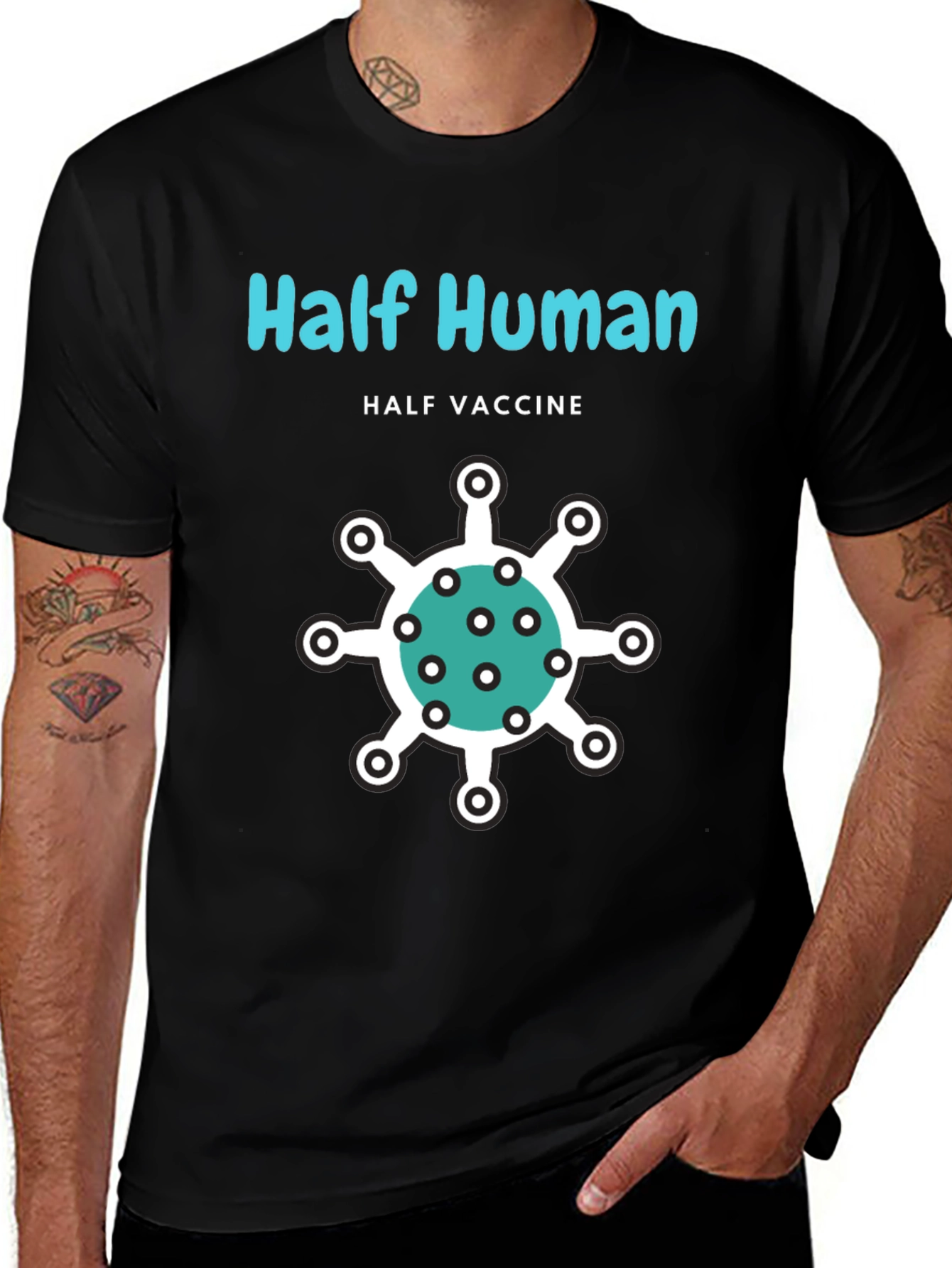 Variant 21 of Half Human Half Vaccine T-Shirt - Novelty Graphic Tee