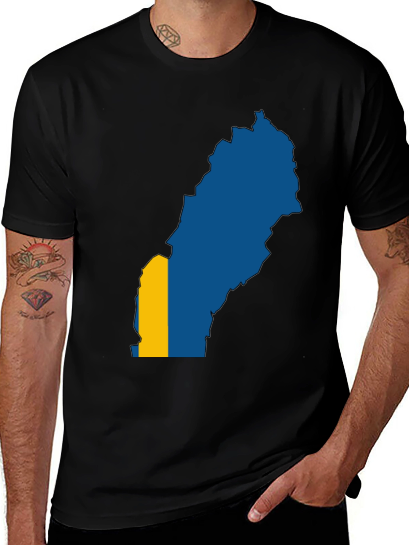 Sweden Map Flag Graphic Tee - Black T-Shirt