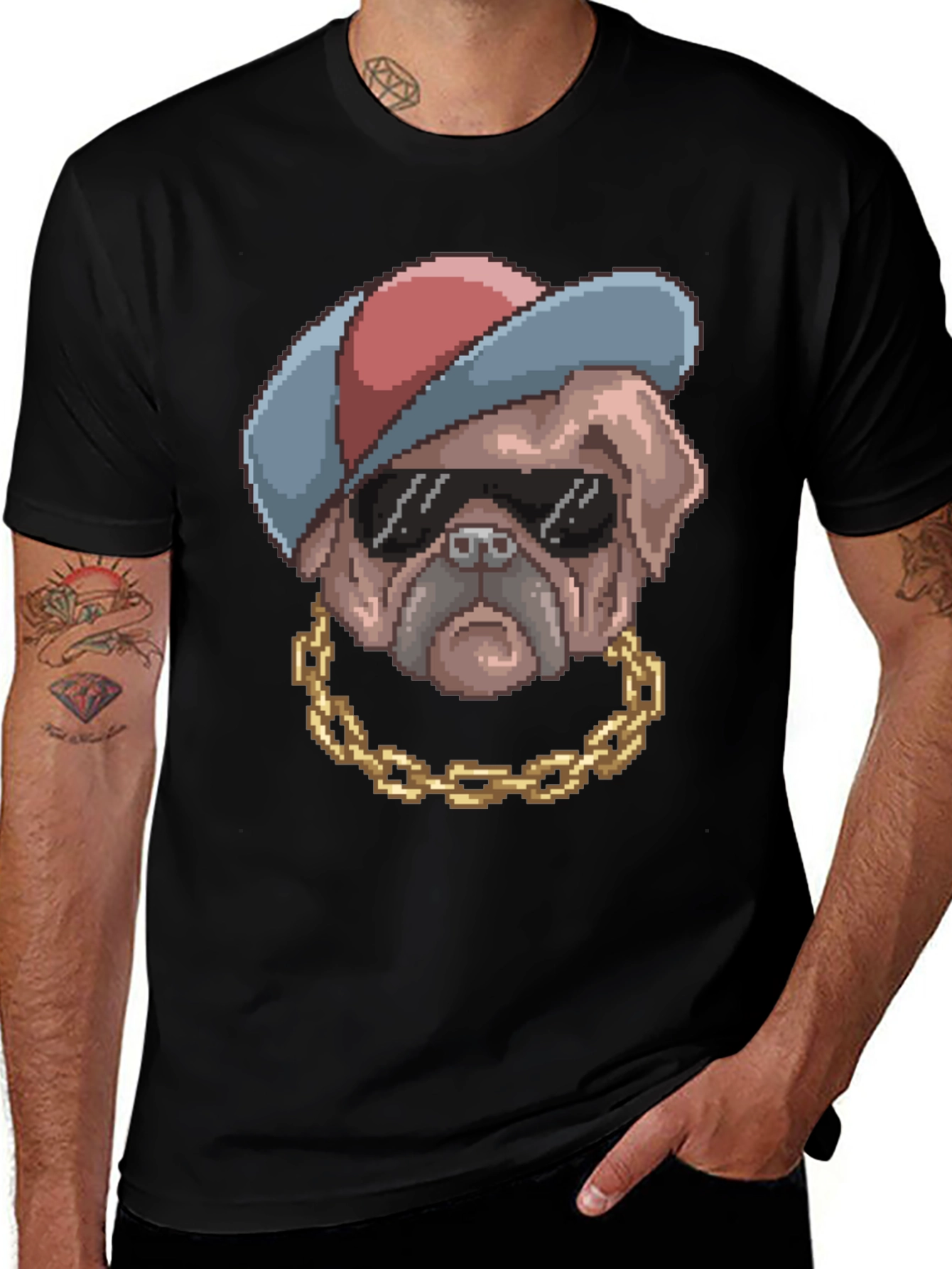 Variant 15 of Pixel Art Pug T-Shirt - Gangster Dog Tee