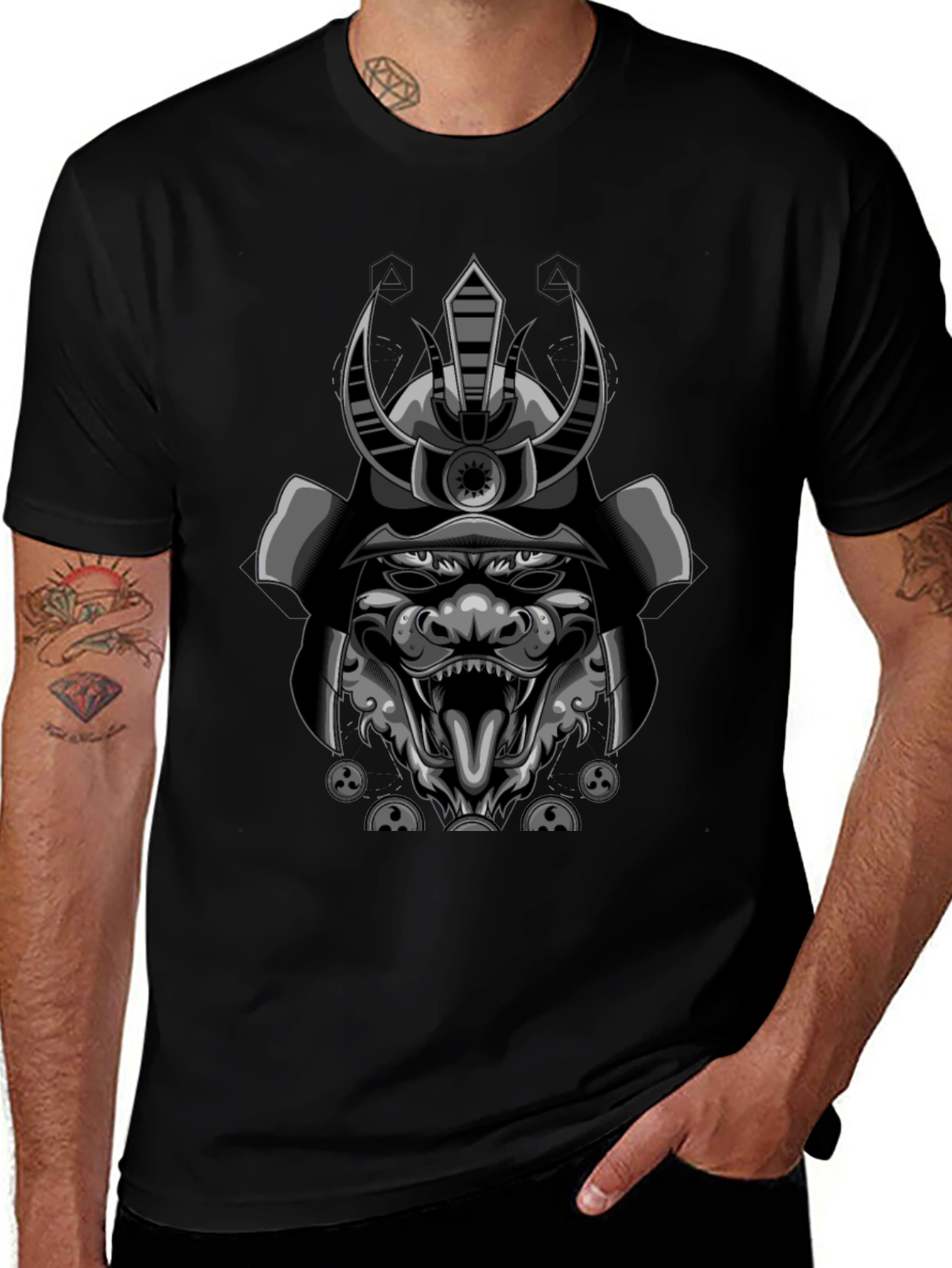 Samurai Warrior Graphic Tee - Men's Black T-Shirt