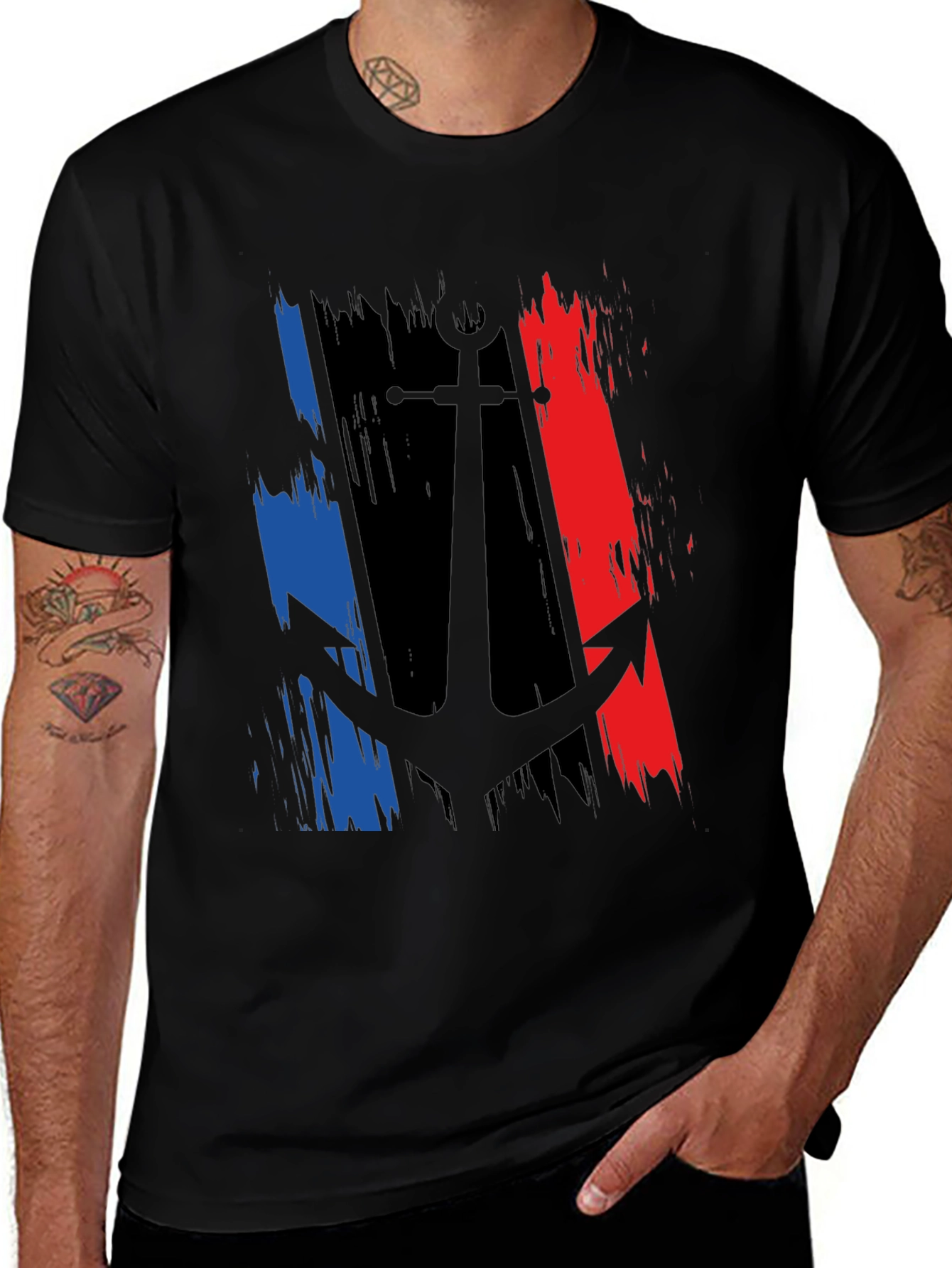 Variant 6 of Anchor France Flag Graphic Black T-Shirt