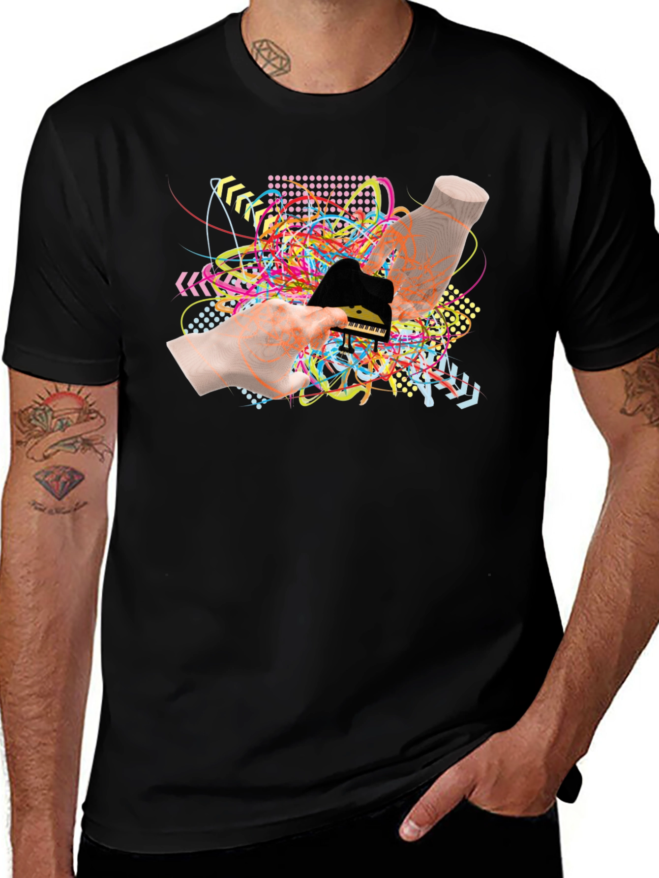 Variant 23 of Abstract Piano Graphic Black T-Shirt