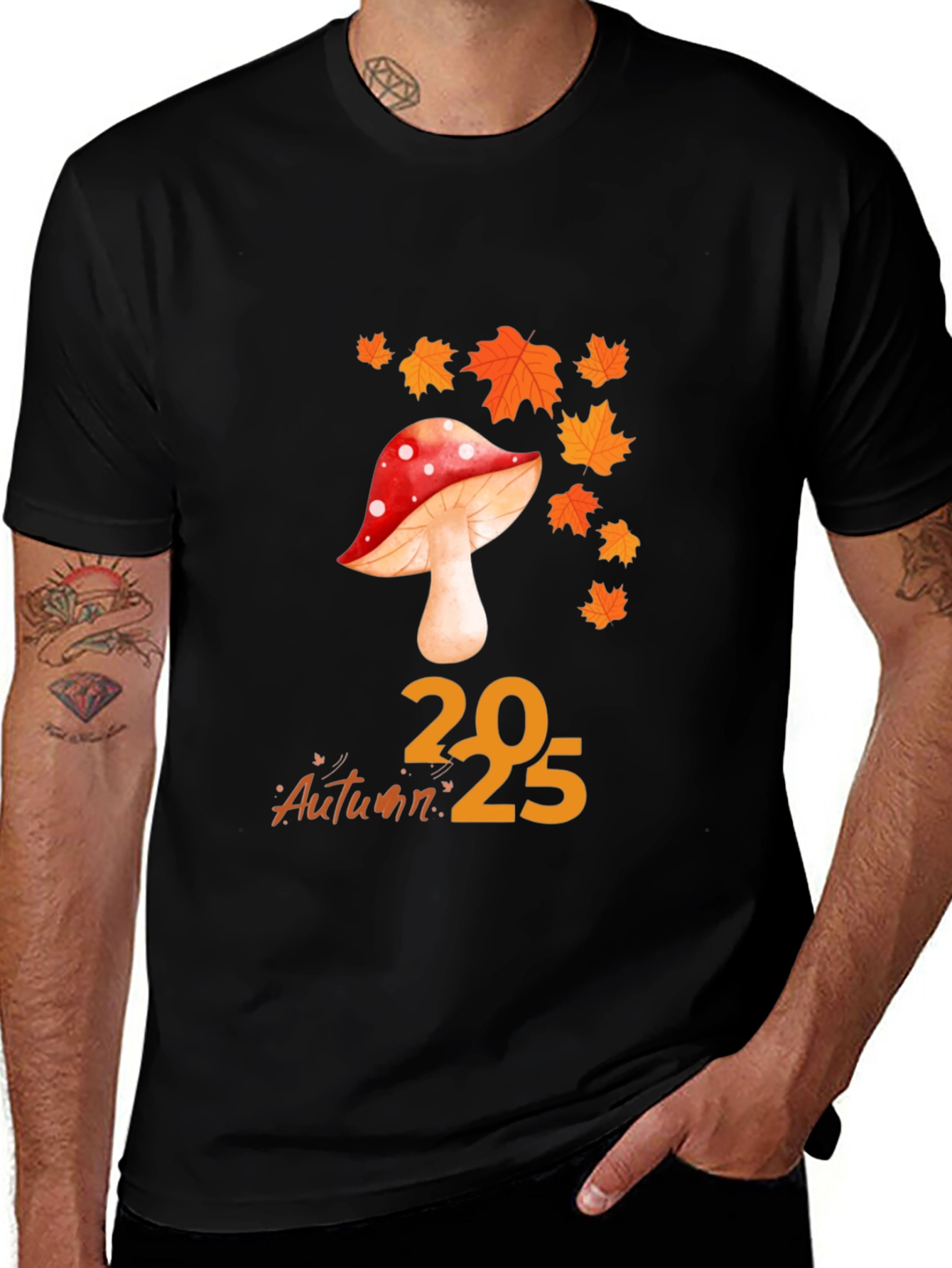 Black Autumn Mushroom Graphic Tee - Comfortable Everyday Wear main image